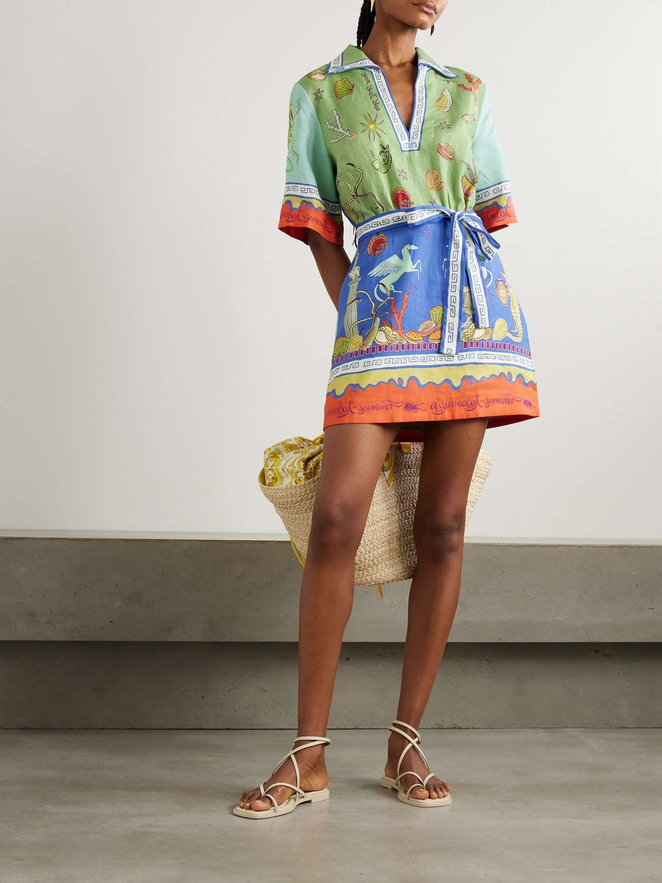 +  Sam Pauletto Surrealist Summer belted printed linen mini dress Multi - 2