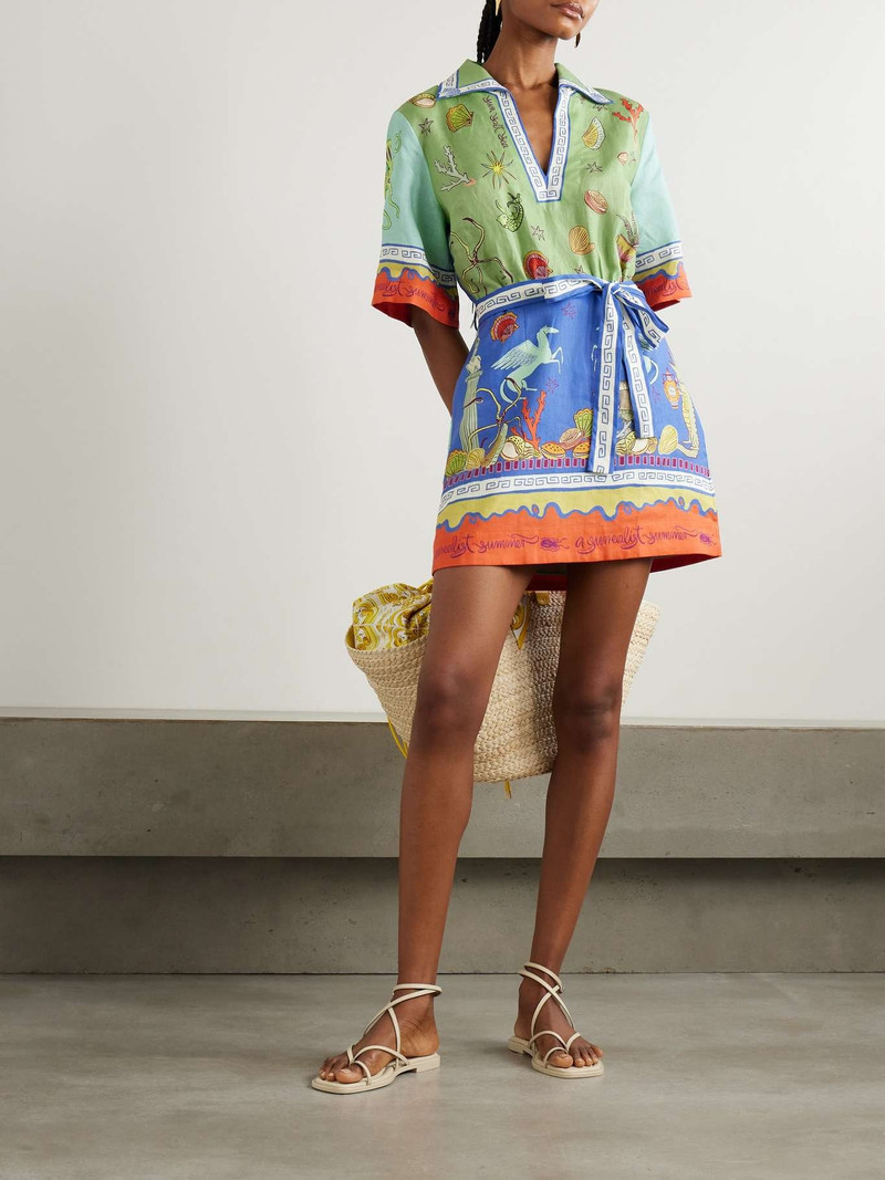 ALÉMAIS +  Sam Pauletto Surrealist Summer belted printed linen mini dress Multi outlook