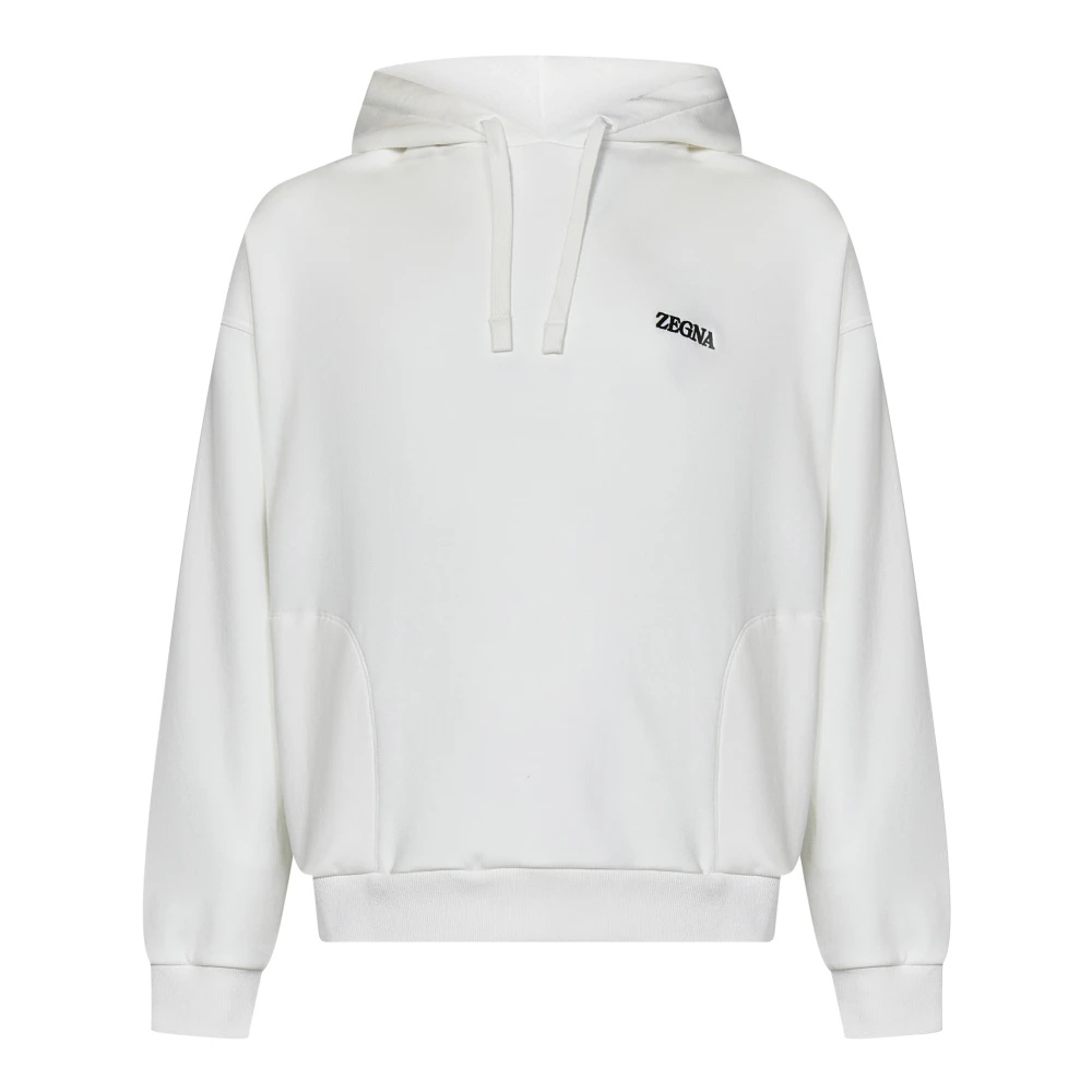 パーカー・フーディ ERMENEGILDO ZEGNA Men Hoodies N6MH01830 105 White Zegna - White Silk & Cashmere Blend Hoodie | Mitchell Stores