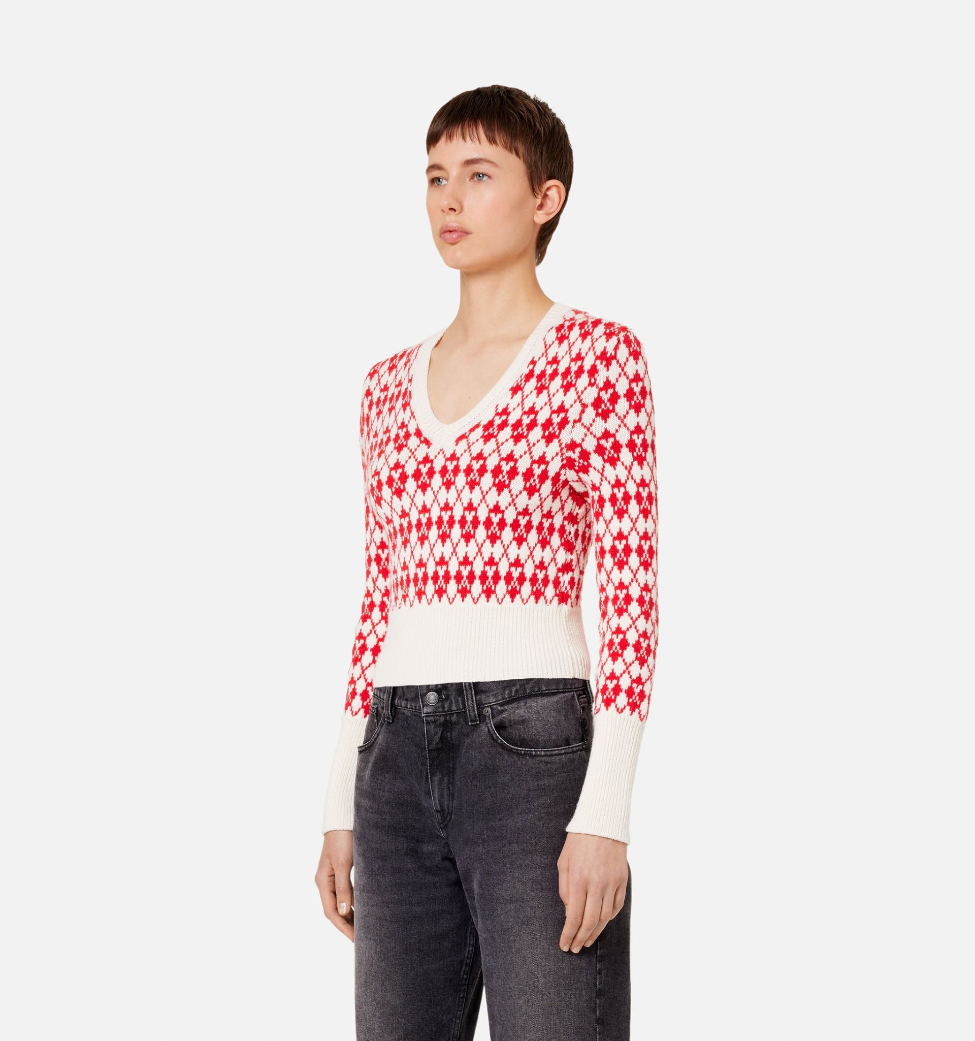 Jacquard V Neck Sweater - 4