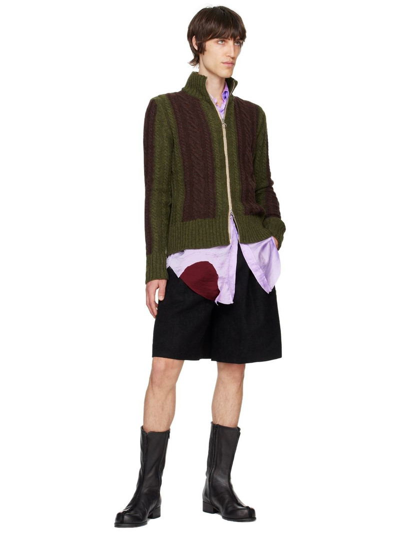 EDWARD CUMING Khaki & Burgundy Cable Knit Zip Sweater outlook
