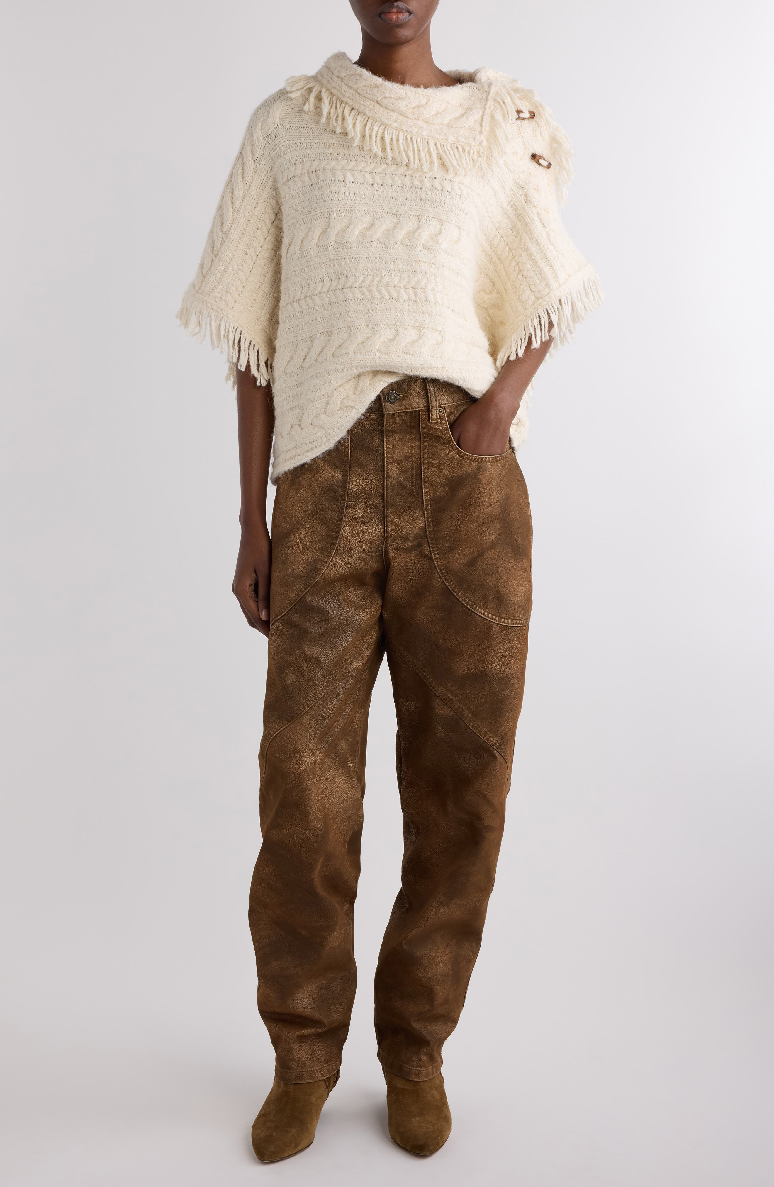 Isabel Marant Étoile Blanche Fringed Poncho Sweater in Ecru at Nordstrom - 2
