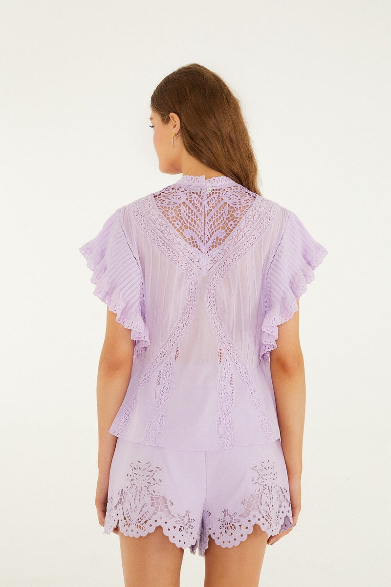 Lilac Lace Ruffled Organic Cotton Blouse 3