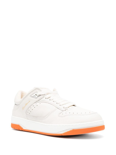 Santoni embroidered-logo leather low-top sneakers outlook