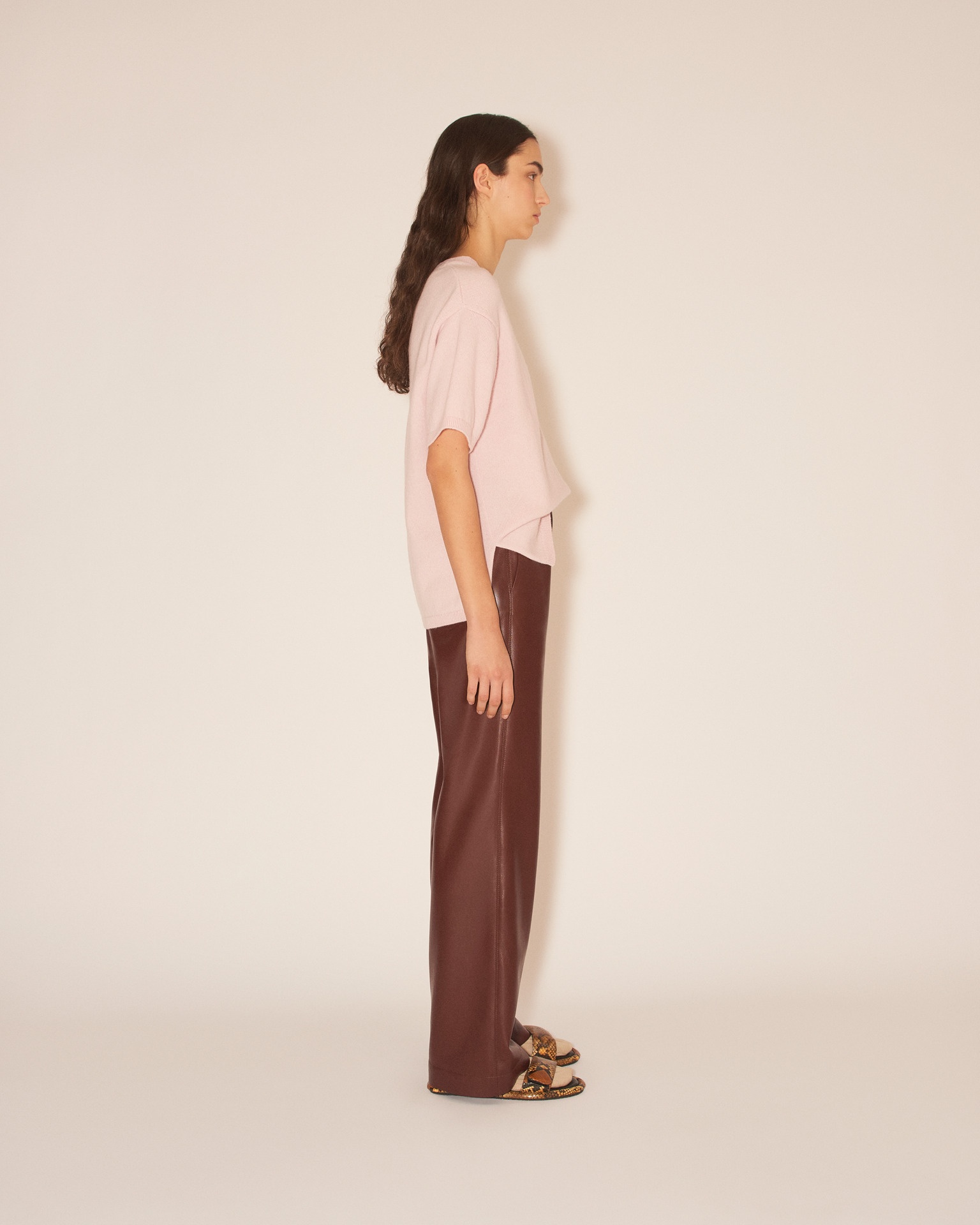 CALIE - OKOBOR™ alt-leather elasticated waist pants - Plum chutney - 4