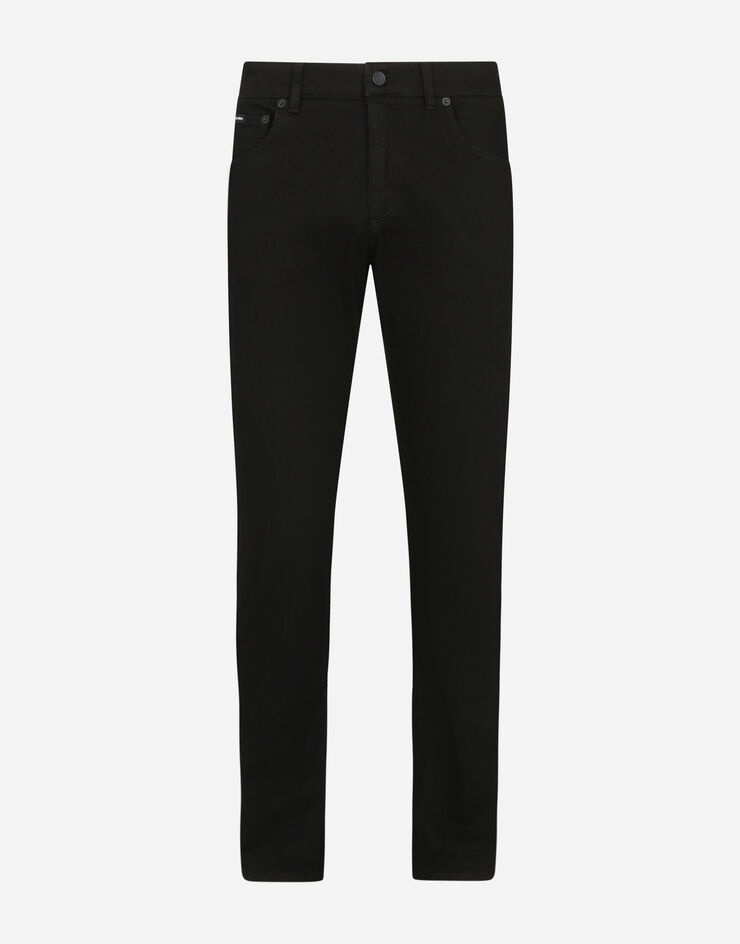 Black slim-fit stretch jeans with DG logo - 3