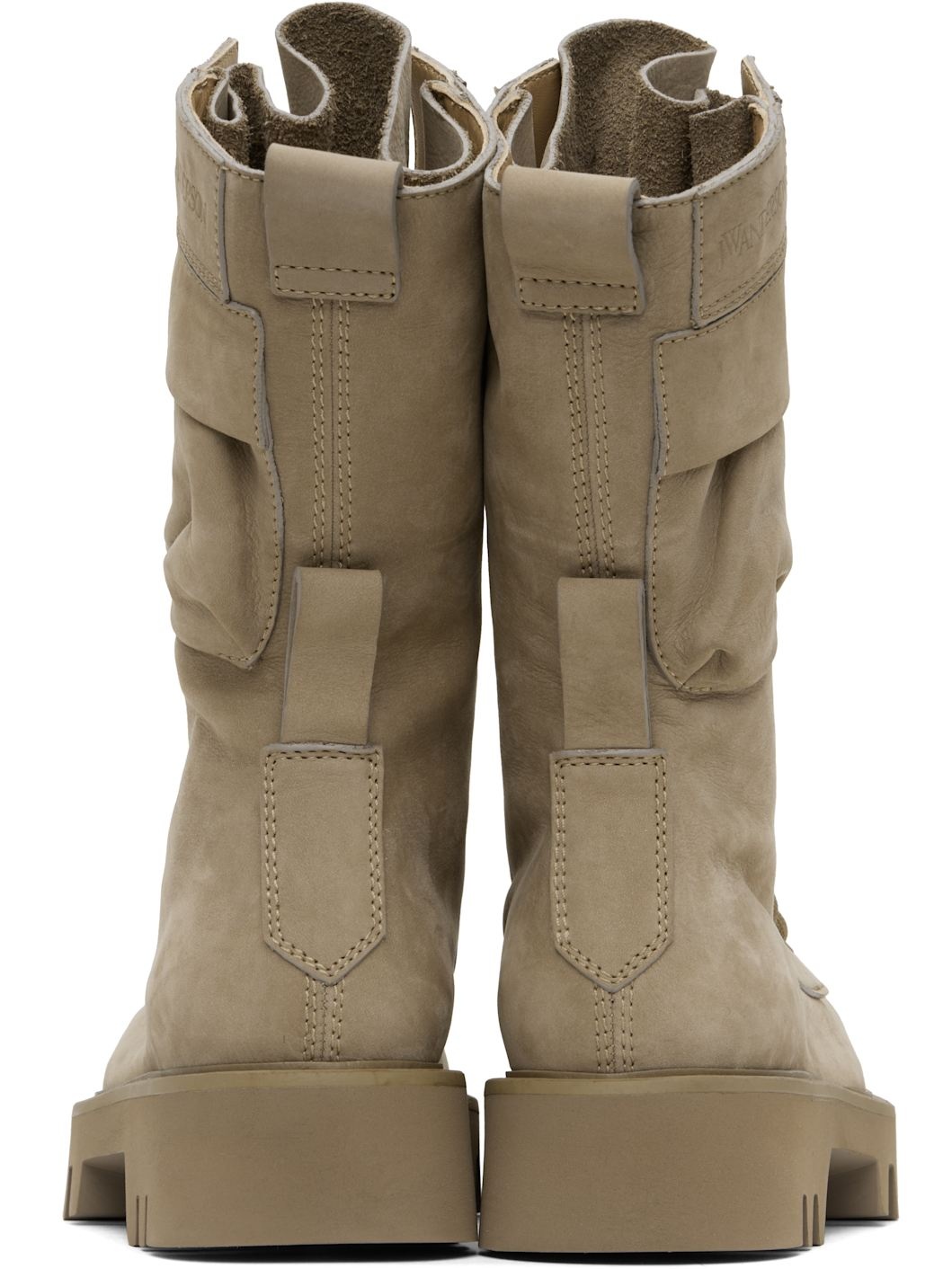Beige Combat Leather Boots - 2