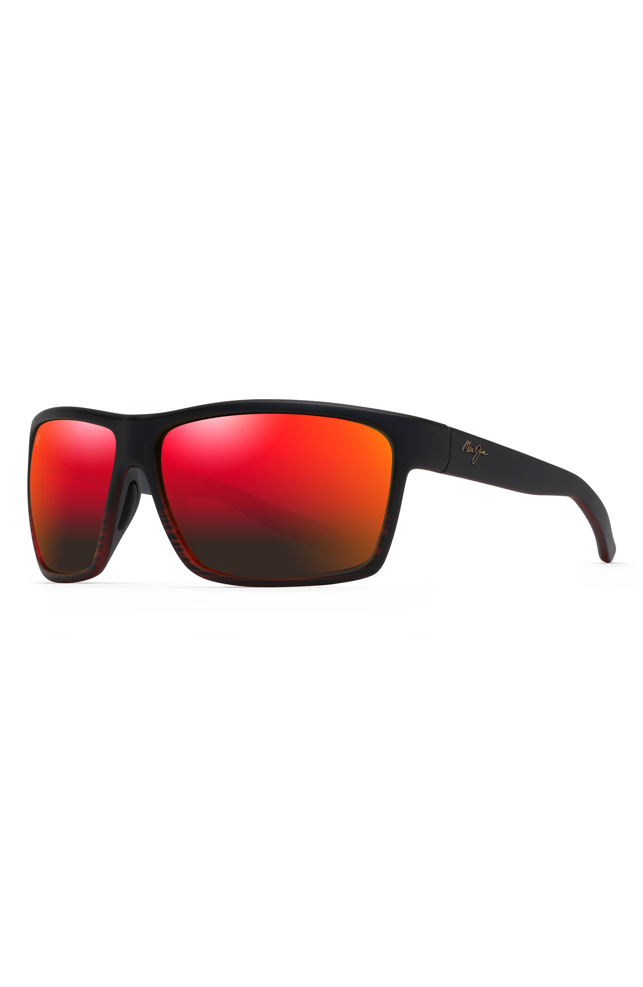 Maui Jim Alenuihaha 64mm Polarized Sport Sunglasses in Burgundy Stripe/Hawaii Lava at Nordstrom - 2