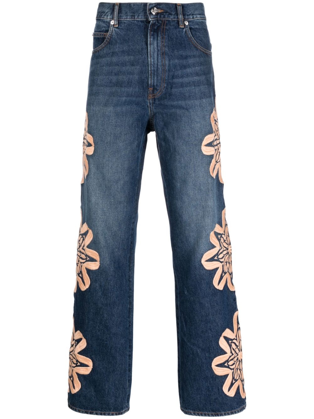 floral-embroidered bootcut jeans - 1