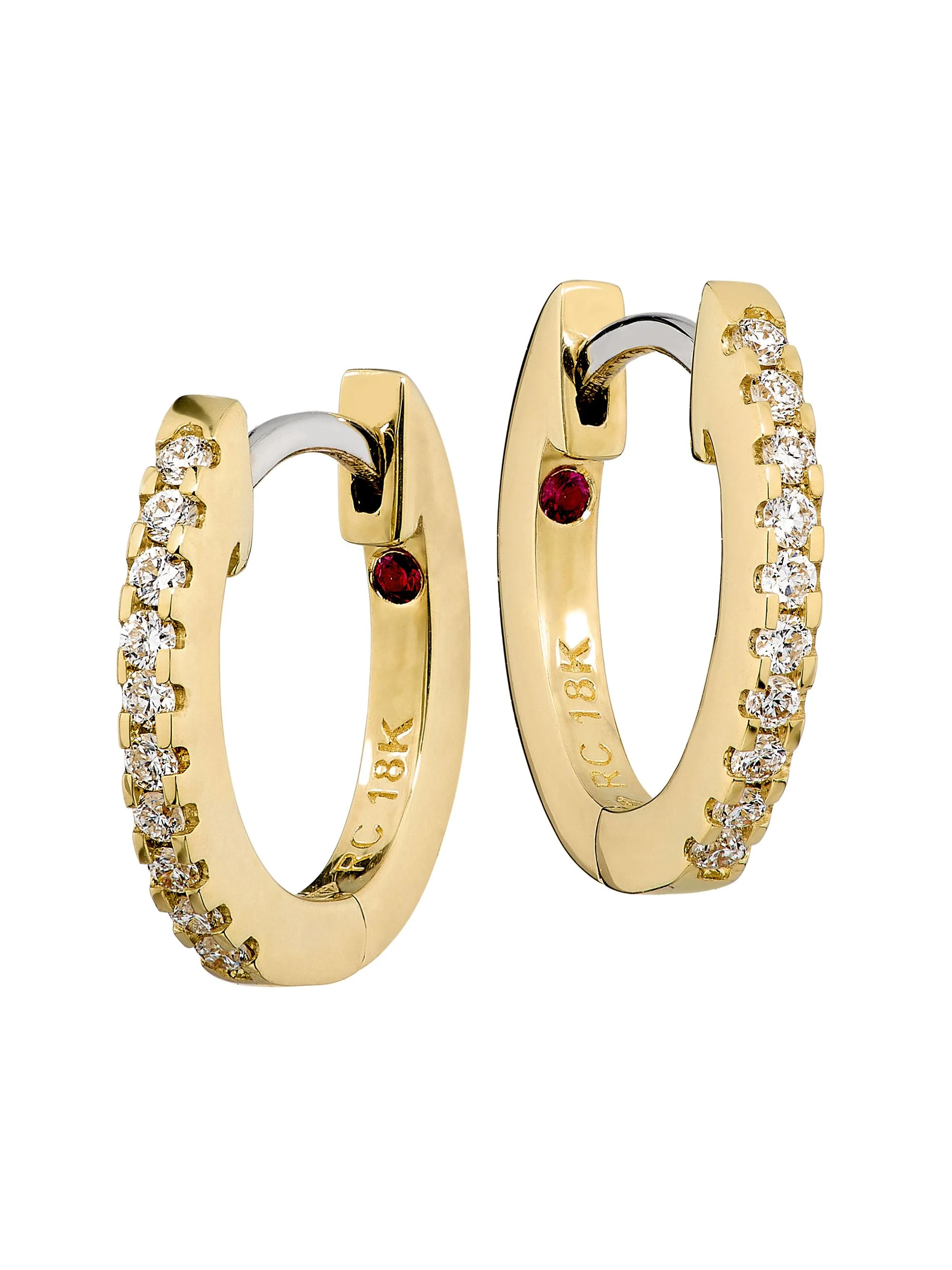 Women's Tiny Treasures Small 18K Yellow Gold, Ruby & 0.09 TCW Diamond Huggie Earrings - Yellow Gold - 1