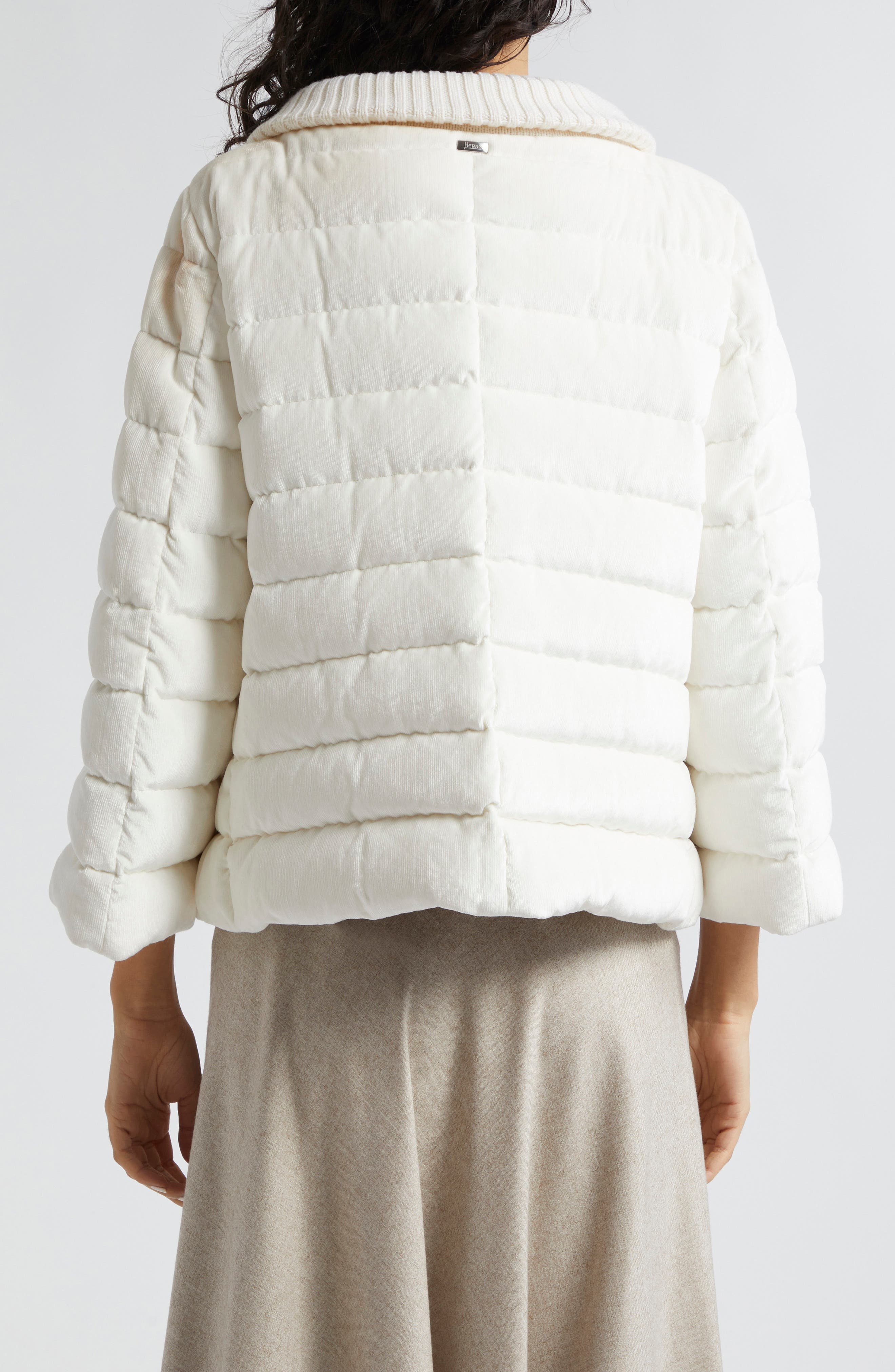 Herno Velvet Corduroy Channel Quilted Down Jacket in White at Nordstrom - 3