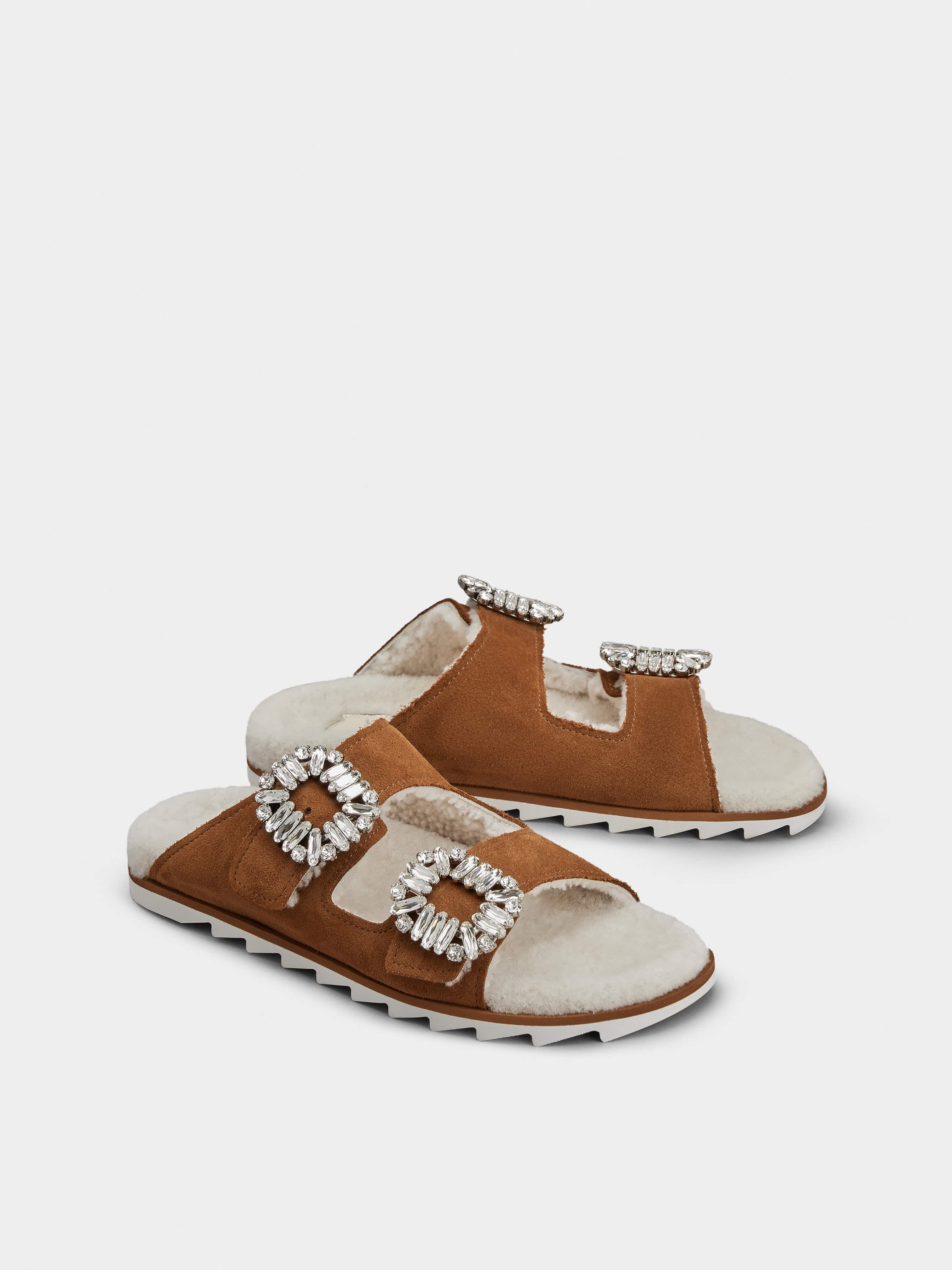 Slidy Viv' Fur Strass Buckle Mukes in Suede - 2