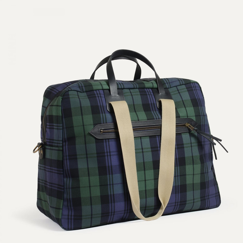 Bleu de Chauffe MISSAK AVIATOR TRAVEL BAG  -  TARTAN NAVY BLUE outlook