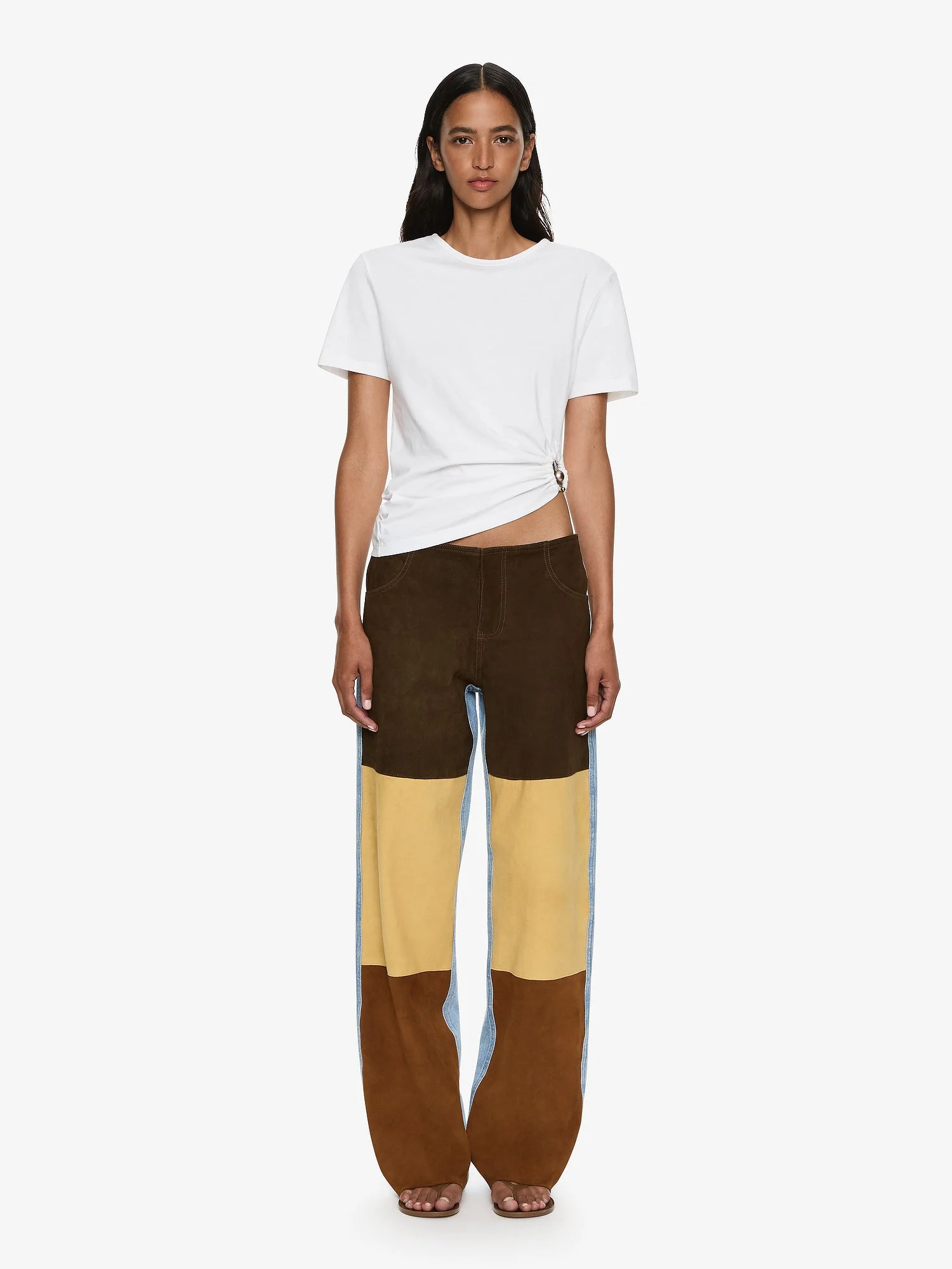 Spliced Suede Denim Jean - 1