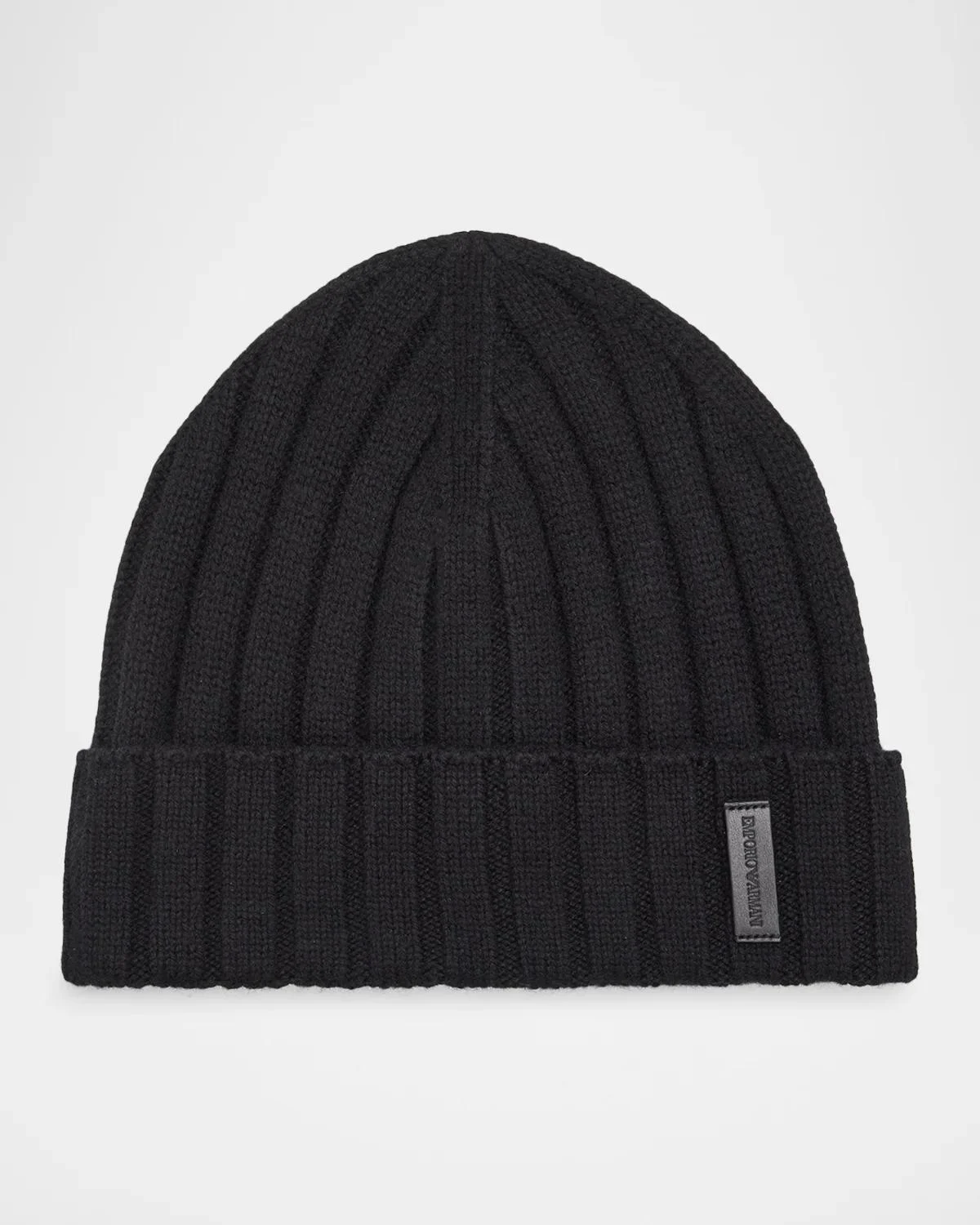 Men's Wool and Cashmere Wide-Rib Beanie Hat - 1