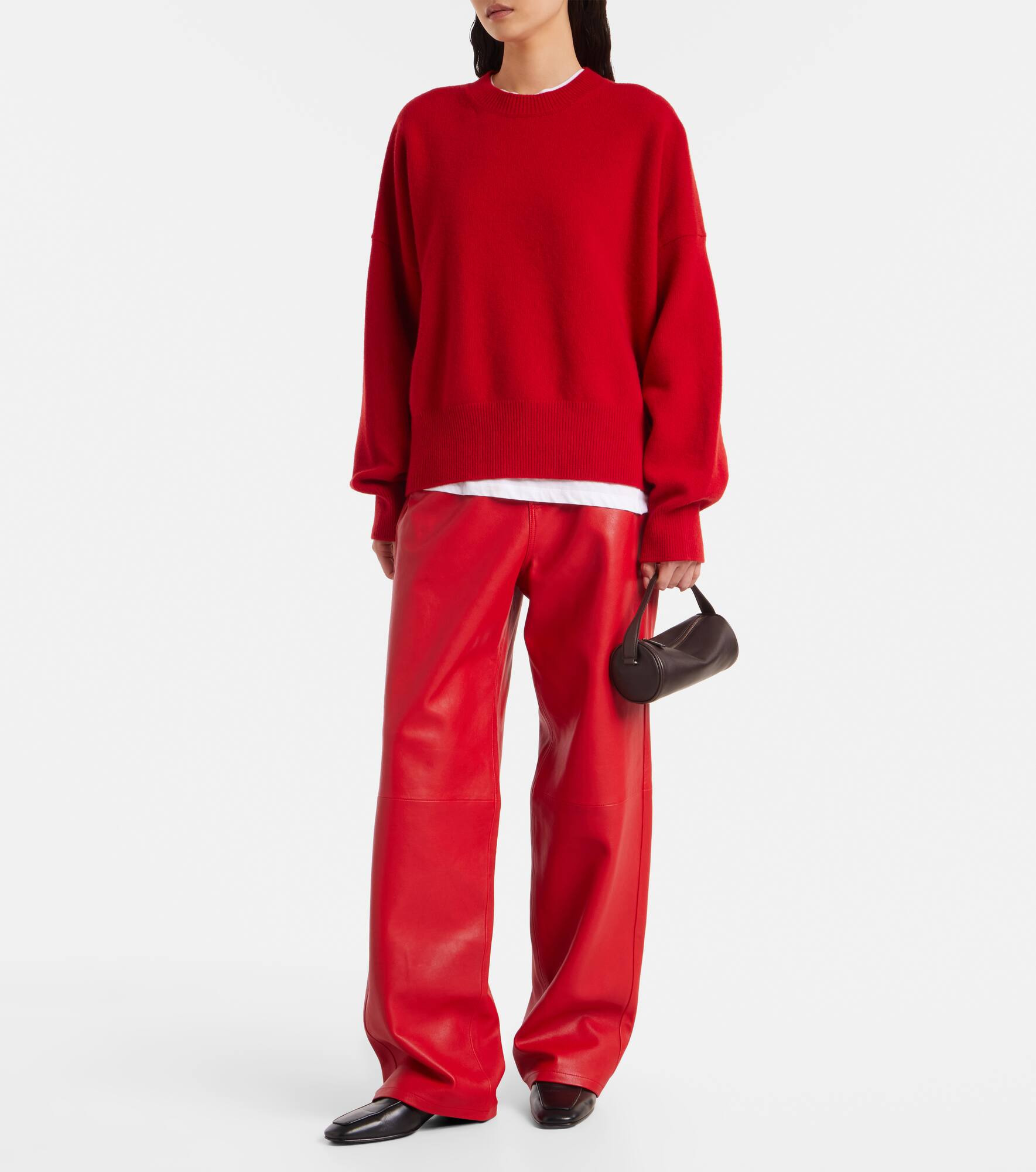 High-rise leather wide-leg pants - 2