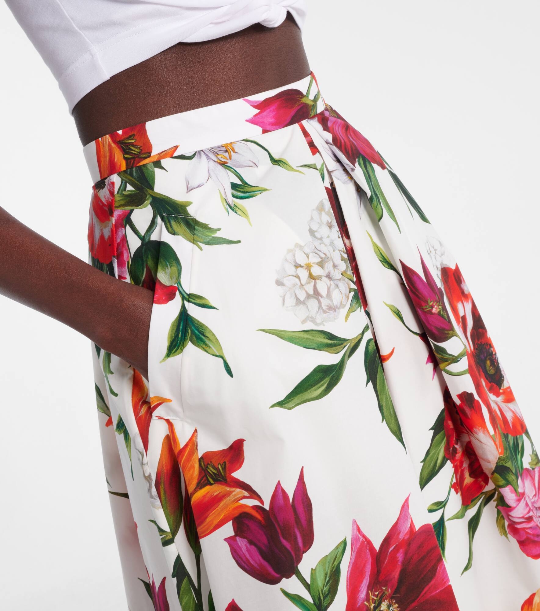 Floral cotton poplin midi skirt - 4