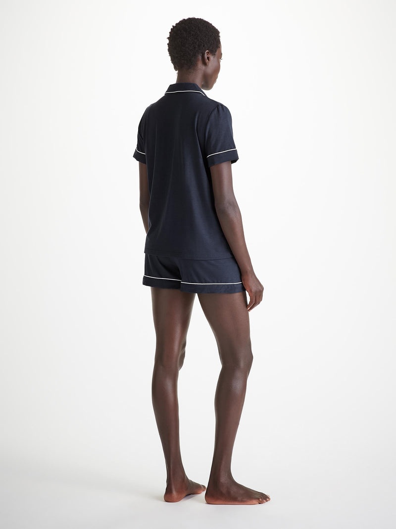 Women's Short Pajamas Lara Micro Modal Stretch Navy - 4