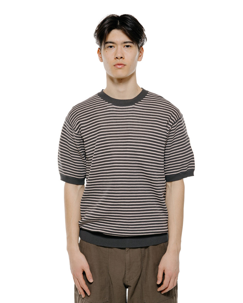 BEAMS PLUS Knit Tee Dot Pattern Jacquard Charcoal Grey outlook
