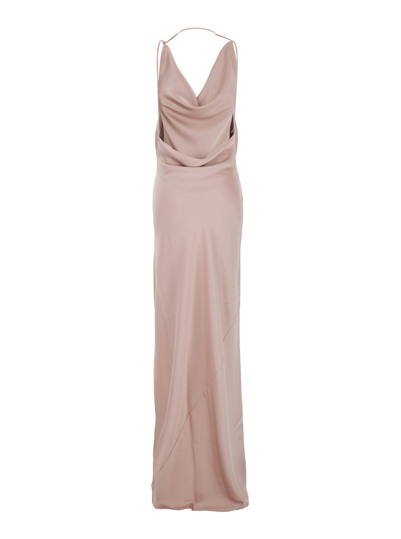 THE ANDAMANE Long Dress Vera With Draped Neckline And Front Vent Pink Fabric For Women outlook