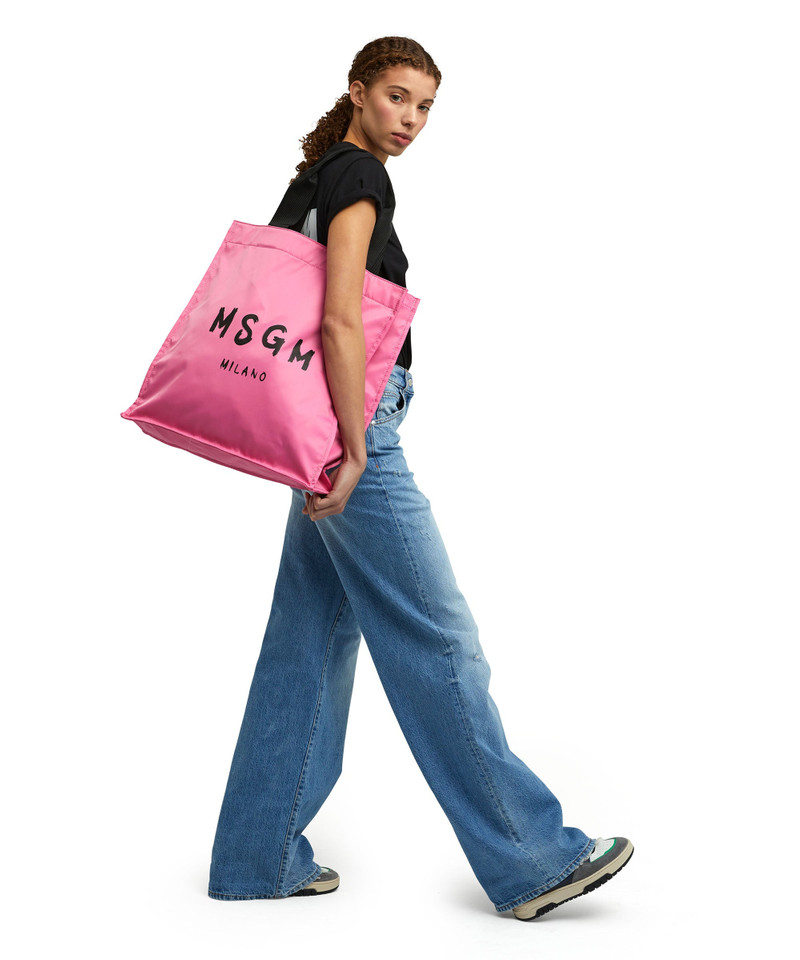 MSGM signature nylon tote bag with brush stroke logo 5
