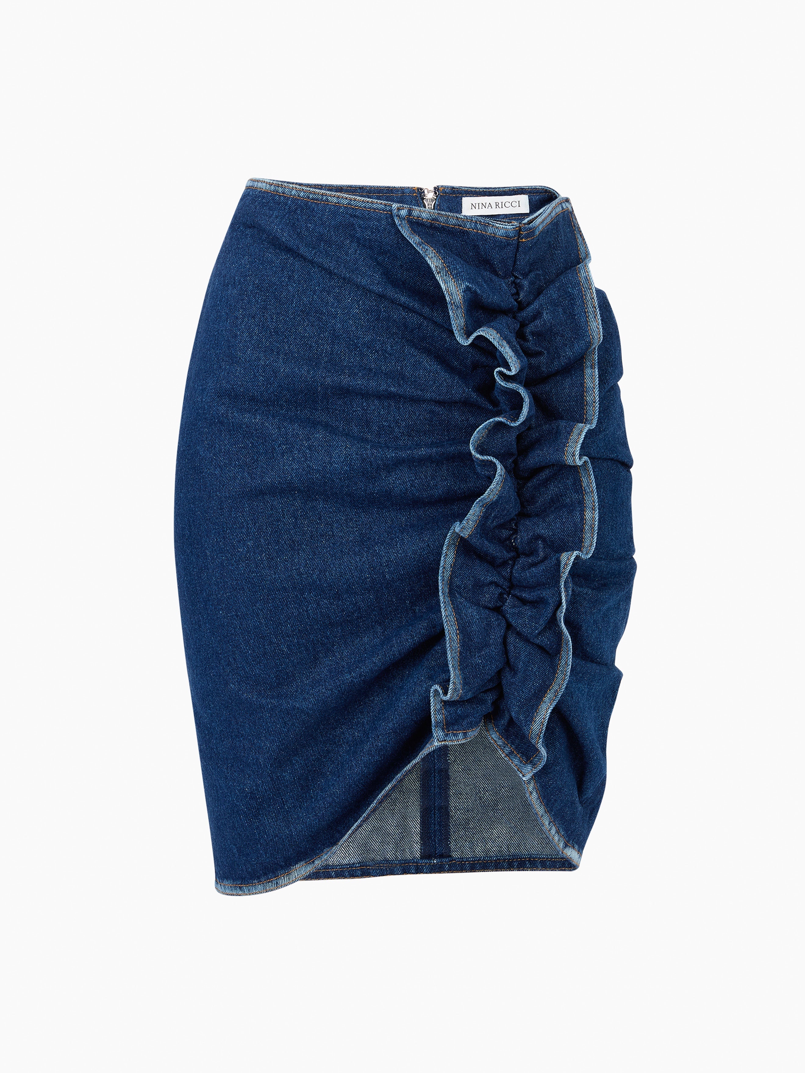 DRAPED DENIM MIDI SKIRT - 5