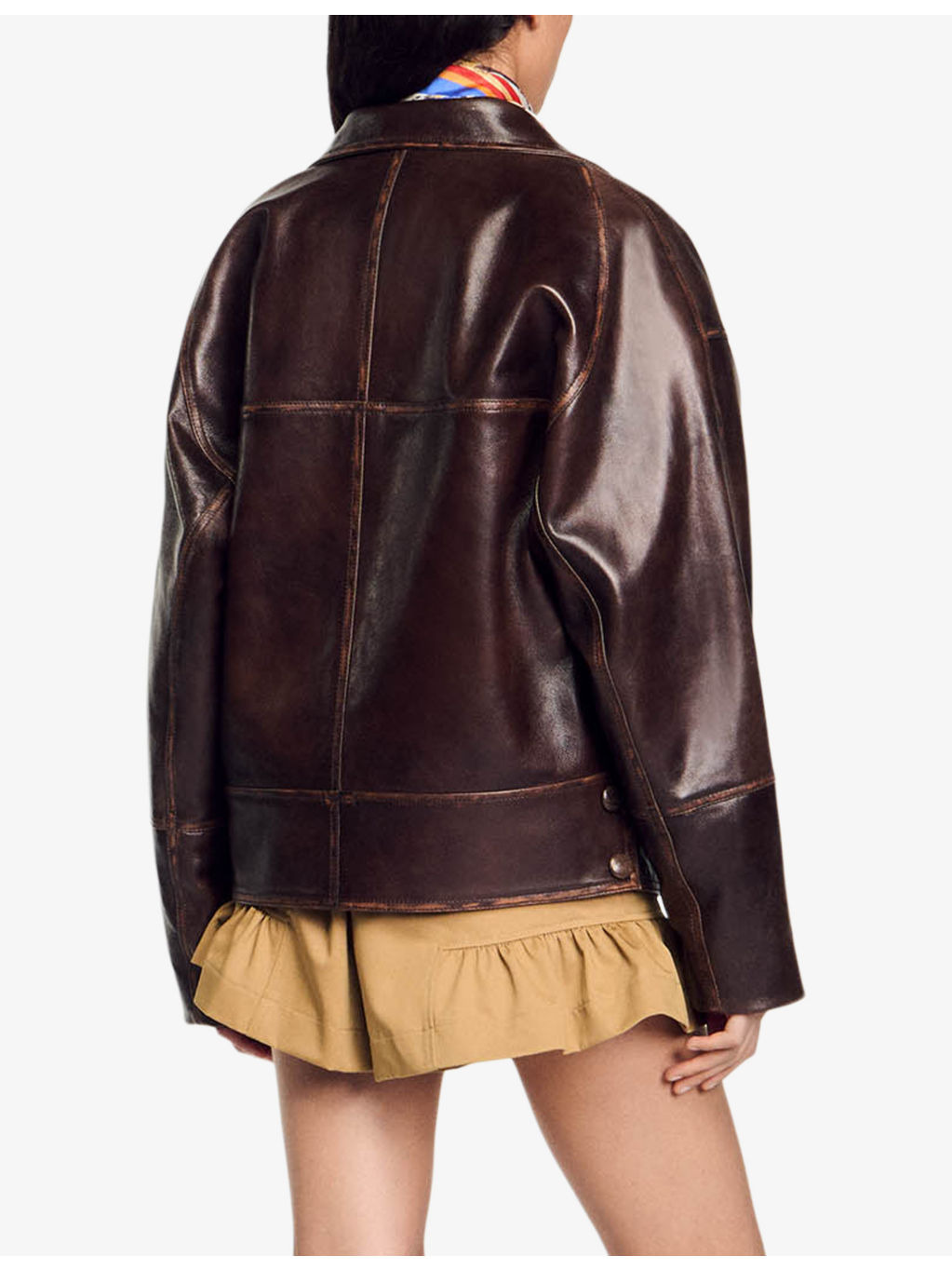 Oversized-collar relaxed-fit leather jacket - 4