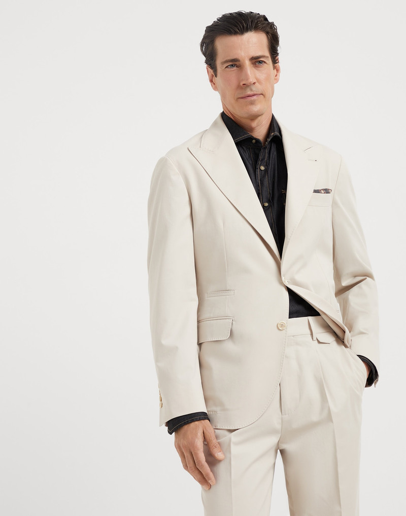 Comfort cotton and cashmere gabardine deconstructed blazer with large peak lapels and metal buttons - 1