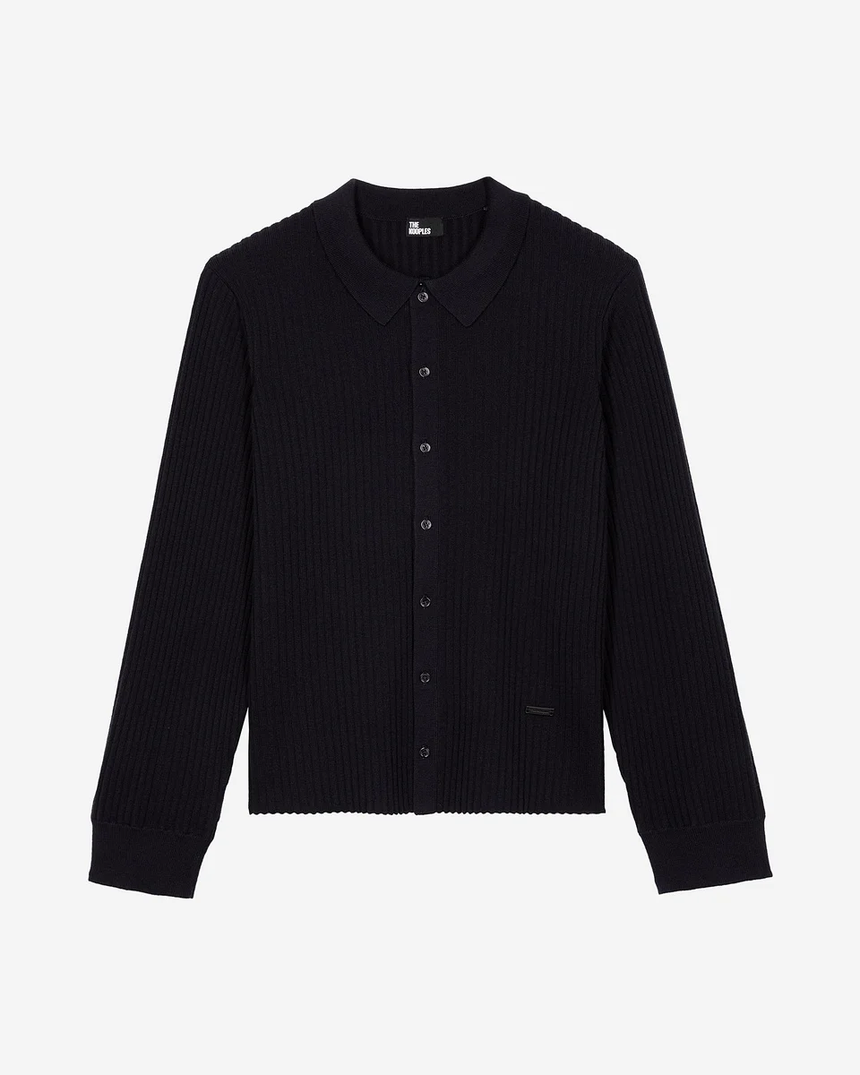 NAVY RIBBED CARDIGAN - 1