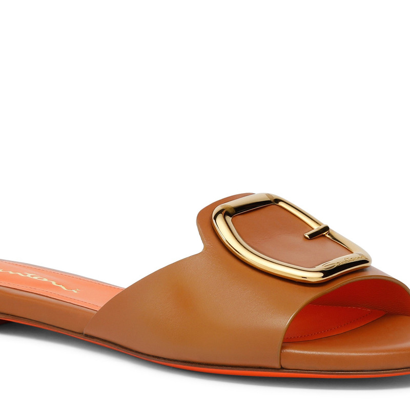 Women's brown leather slide sandal 6