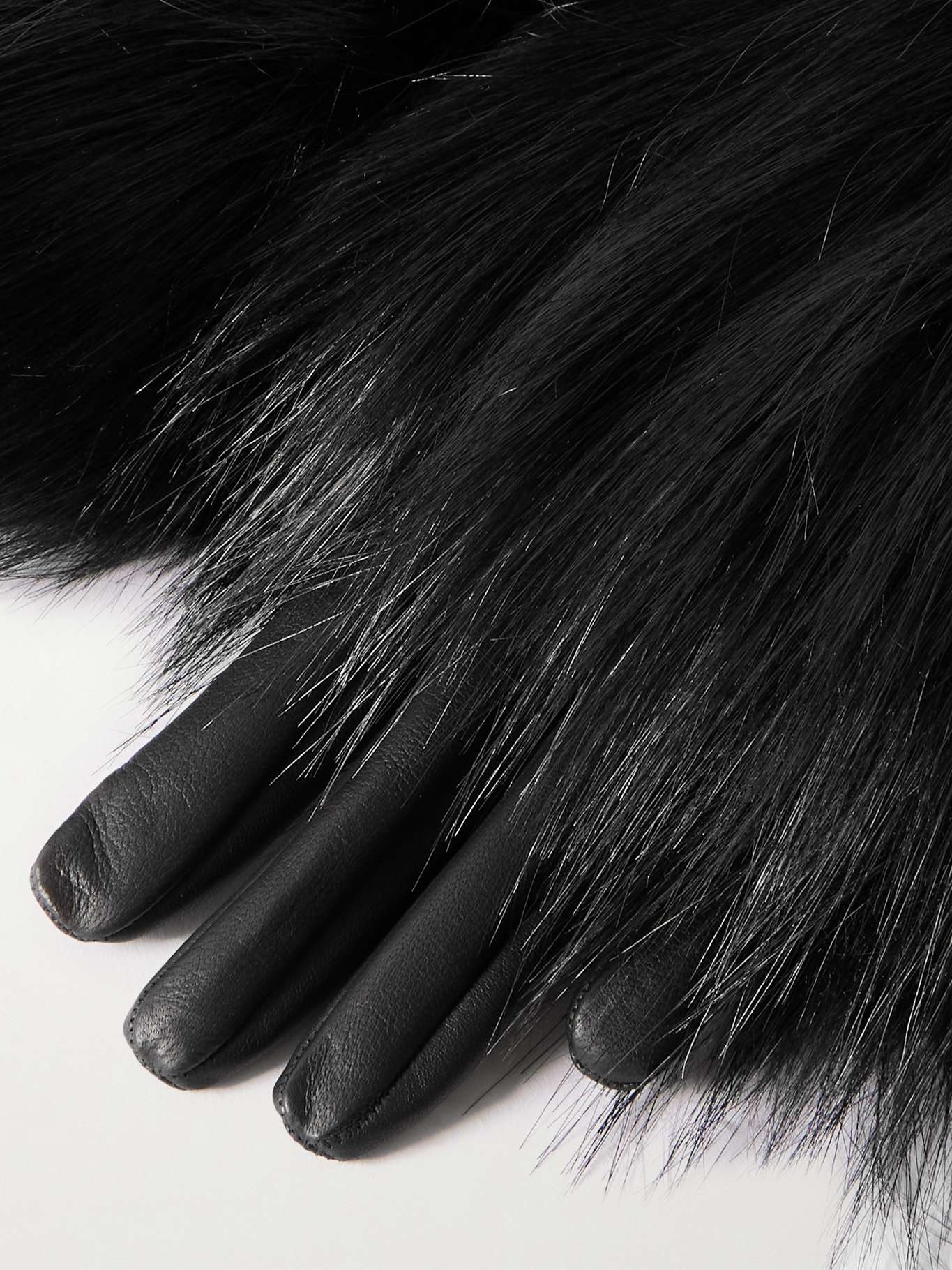 Faux fur-trimmed leather gloves - 3