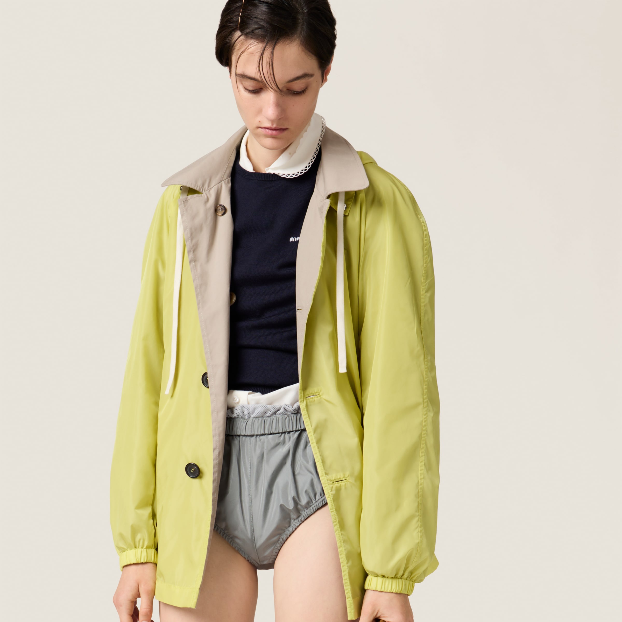 Panama cotton and technical pongé blouson jacket - 4