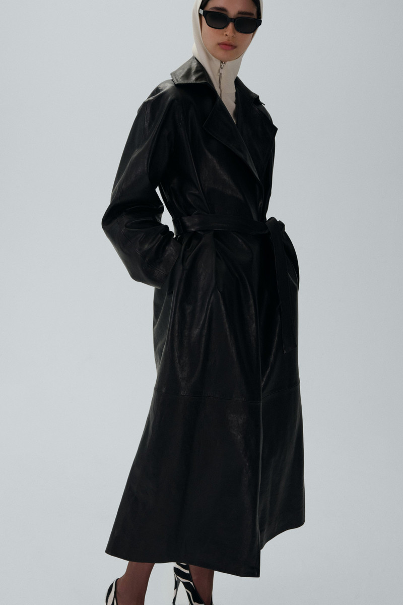 MAGDA BUTRYM Belted leather wrap coat in black outlook