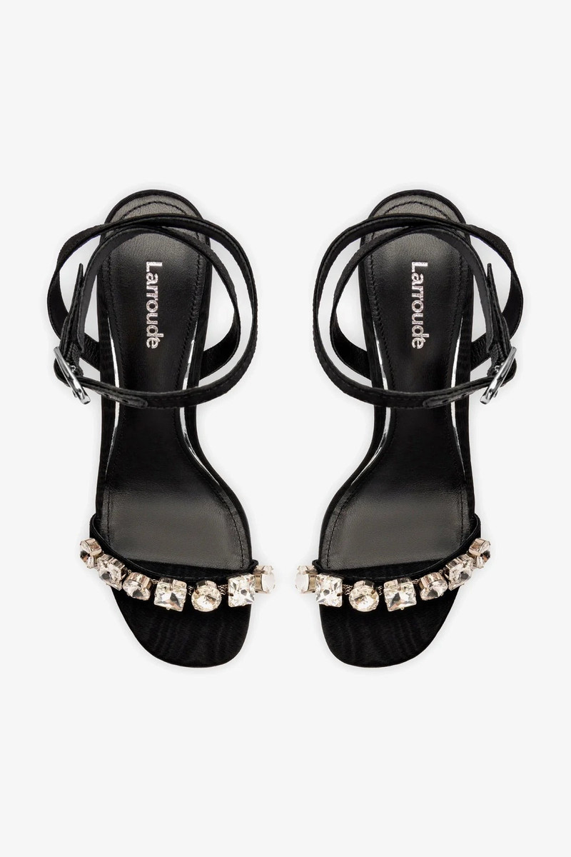 Calypso Sandal In Black Fabric and Crystals 6