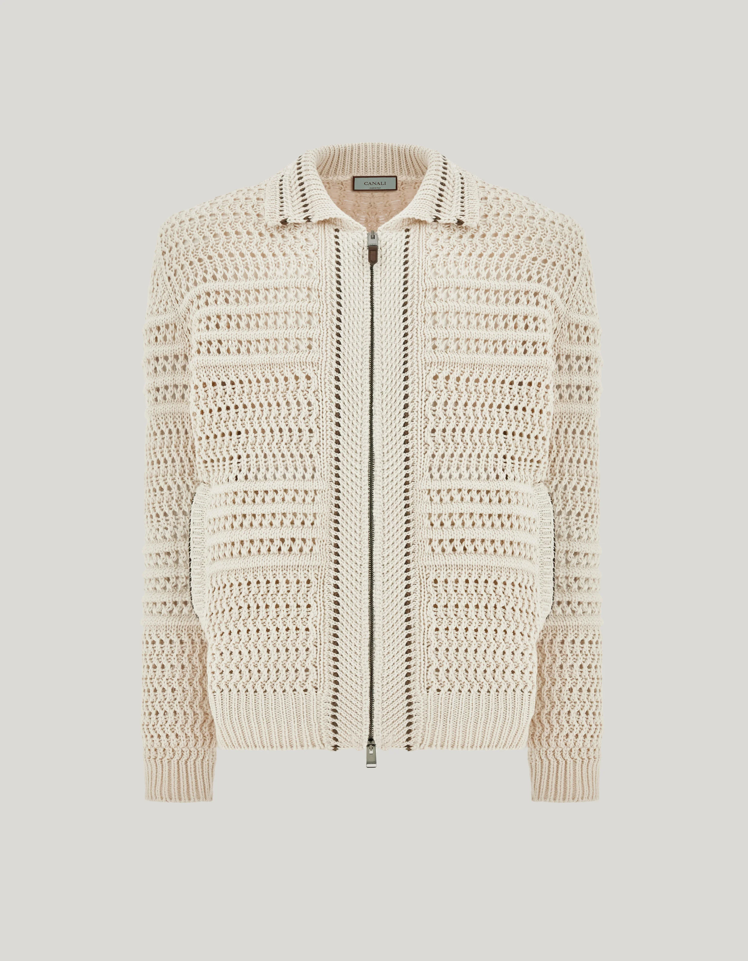OFF-WHITE COTTON CROCHET CARDIGAN WITH ZIPPER - 1
