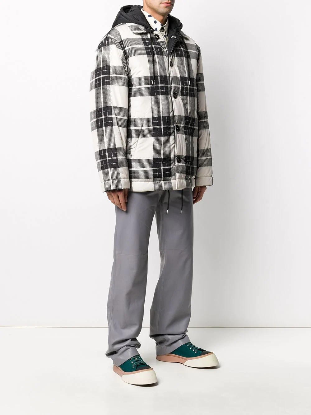 hooded checked coat - 3