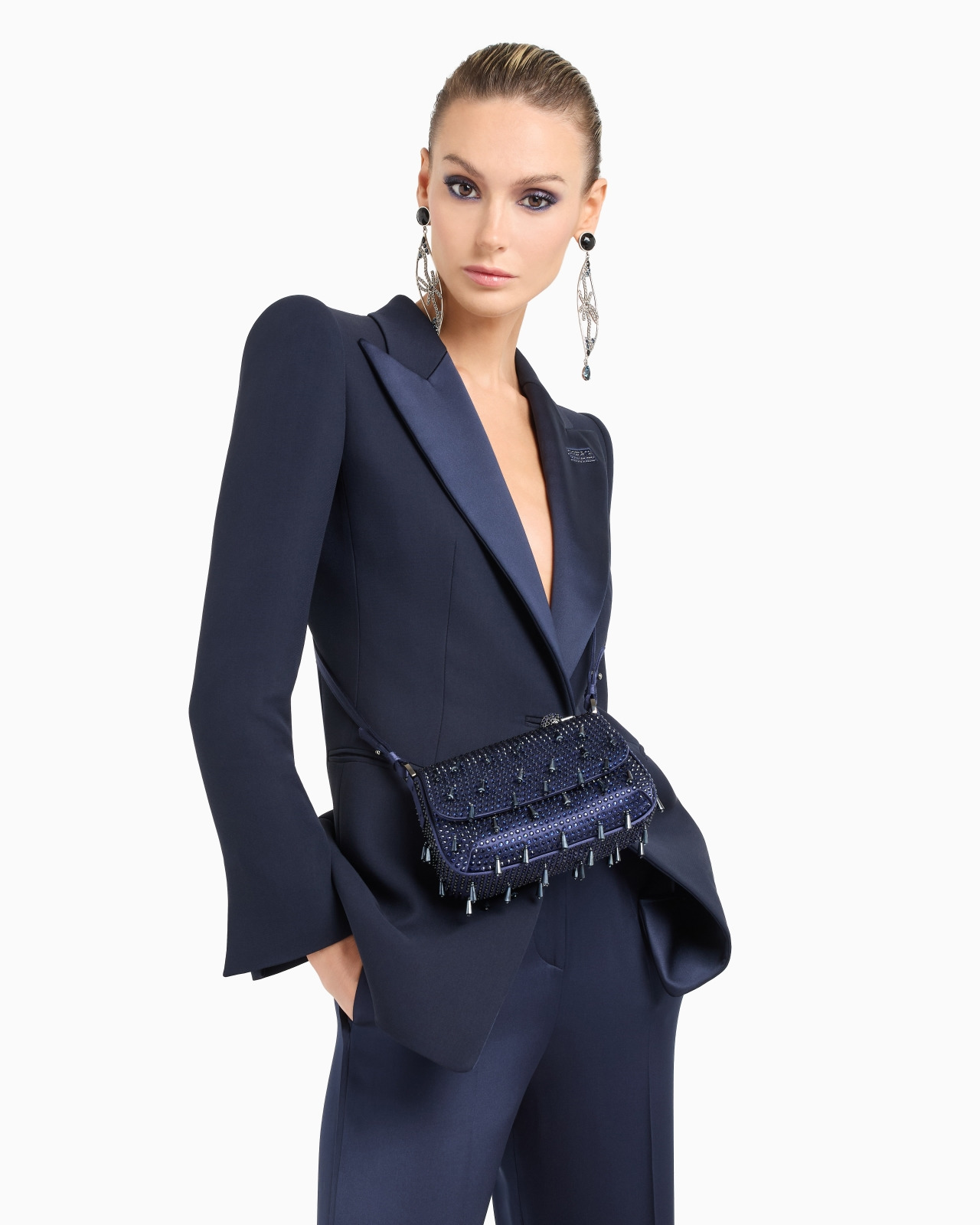 LA PRIMA SOFT MINI SATIN HANDBAG WITH RHINESTONE AND BEAD EMBROIDERY - 6
