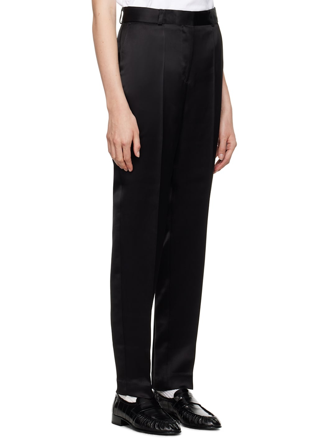 Black Low-Waist Satin Trousers - 2