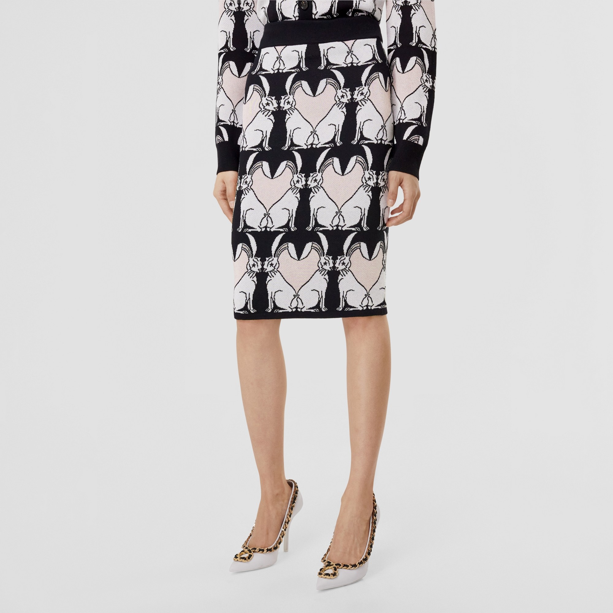 Rabbit Viscose and Wool Blend Jacquard Pencil Skirt - 5