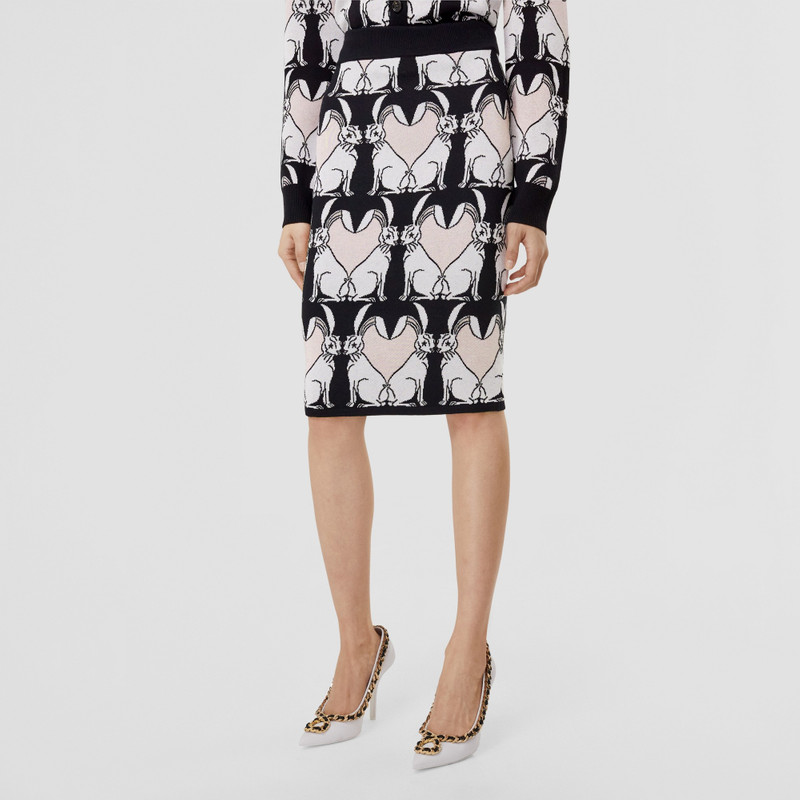 Rabbit Viscose and Wool Blend Jacquard Pencil Skirt 5