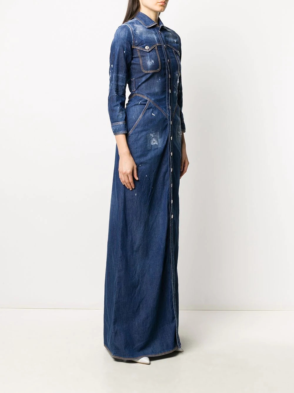 distressed long denim dress - 3