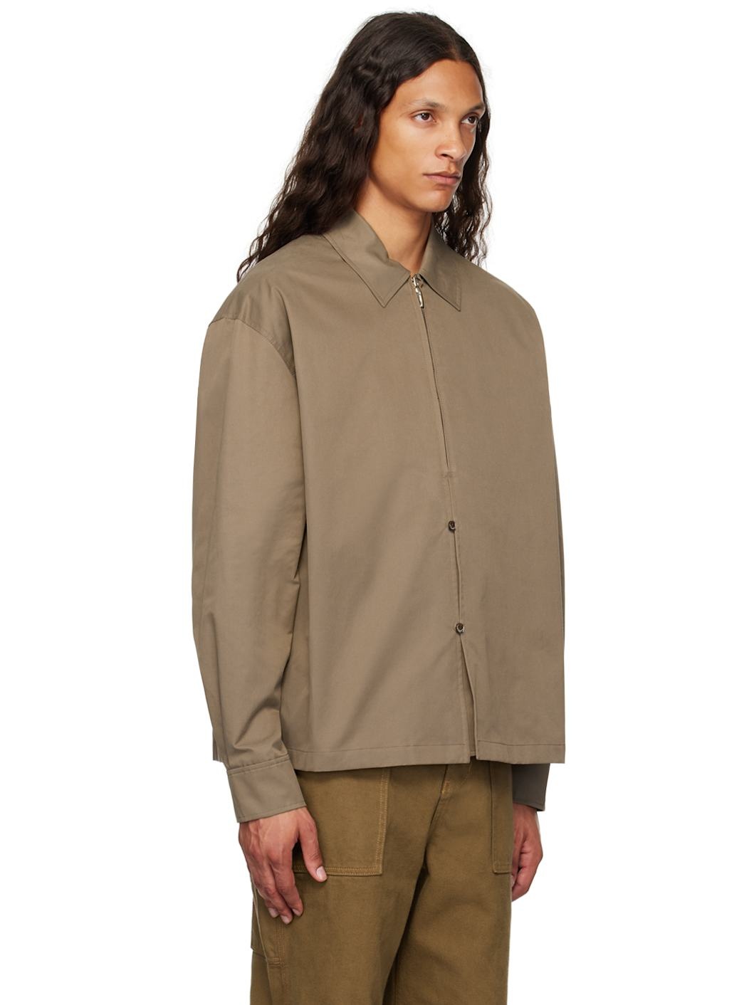Brown Zip & Button Shirt - 2