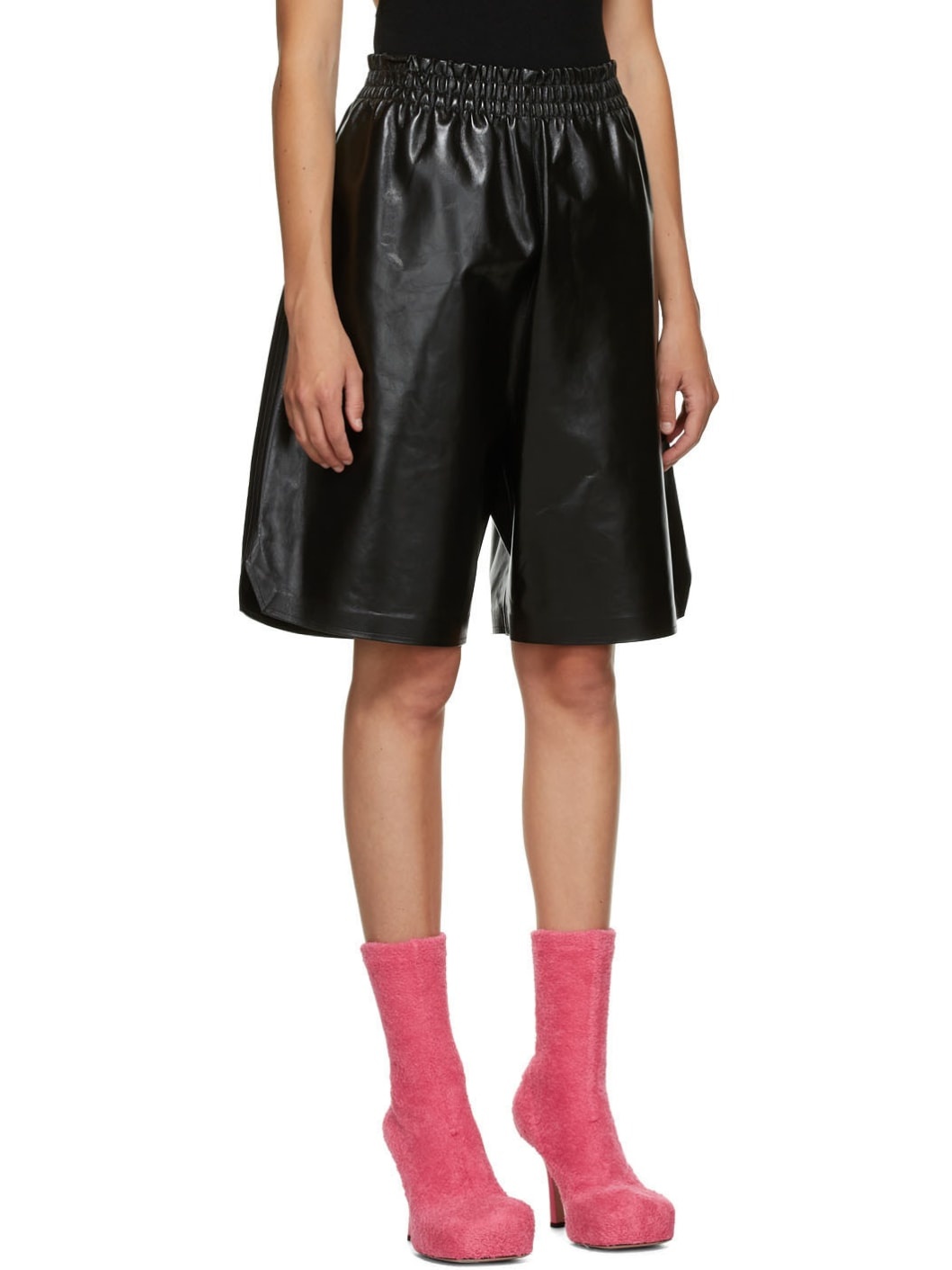 Black Leather Shiny Shorts - 2