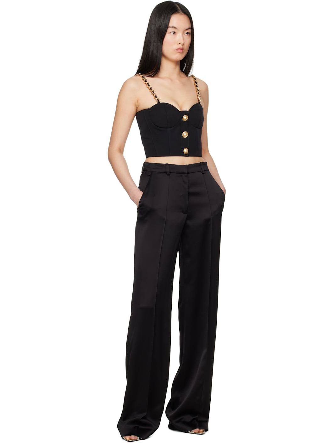 Black Tailored Satin Straight Trousers - 4
