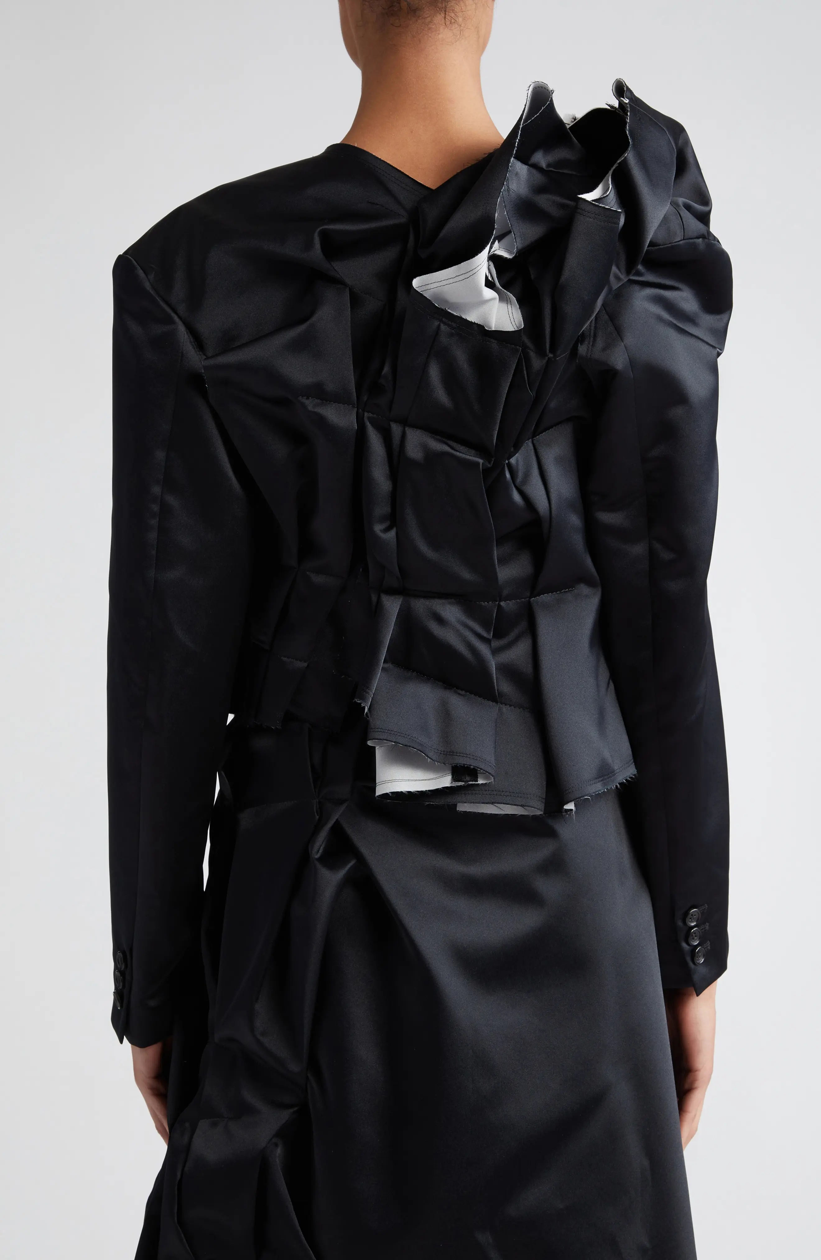 Deconstructed Asymmetric Satin Jacket - 3