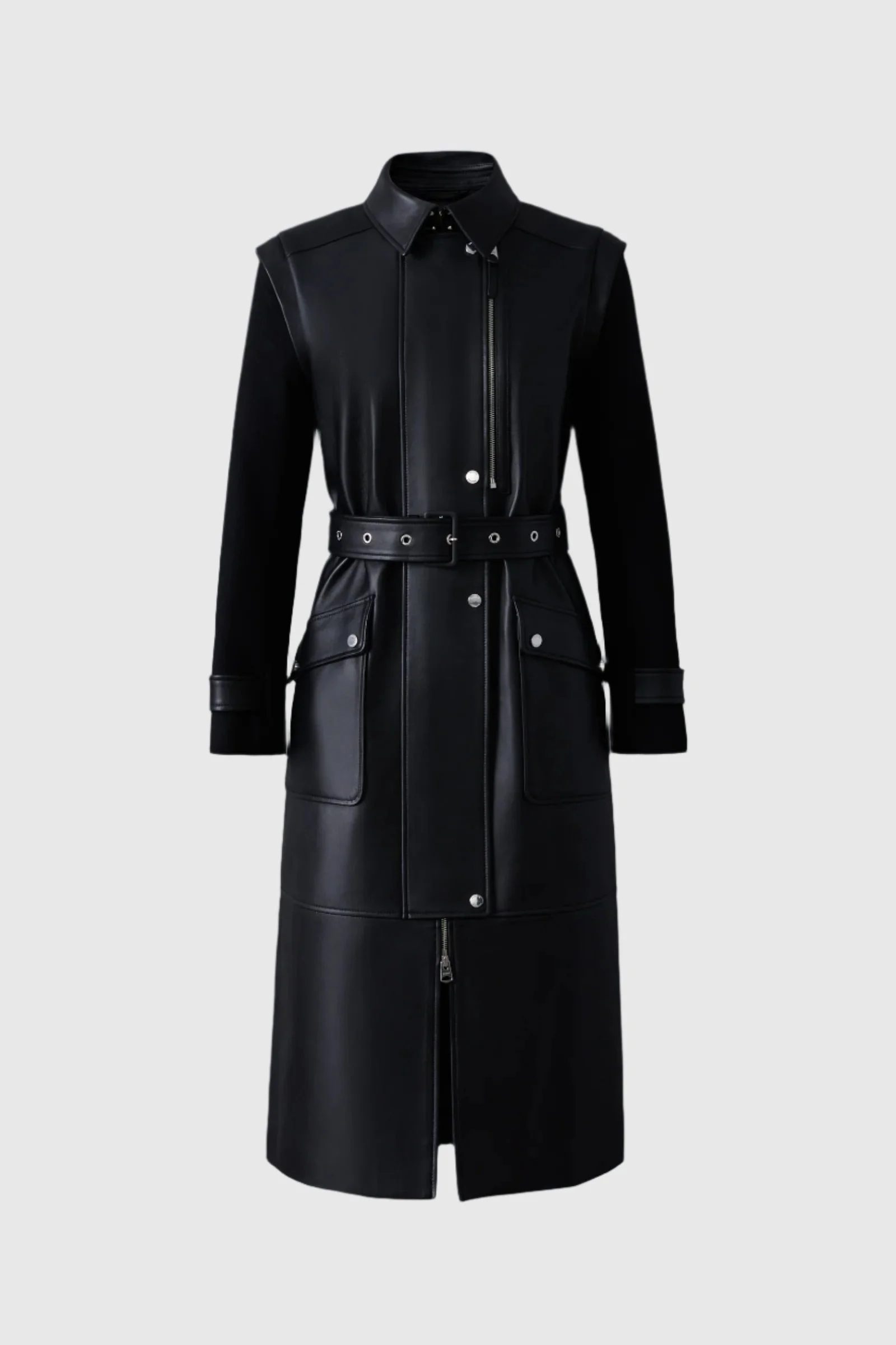 EVELINA 2-in-1 long Lamb Leather Coat with Removable Sleeves - 1