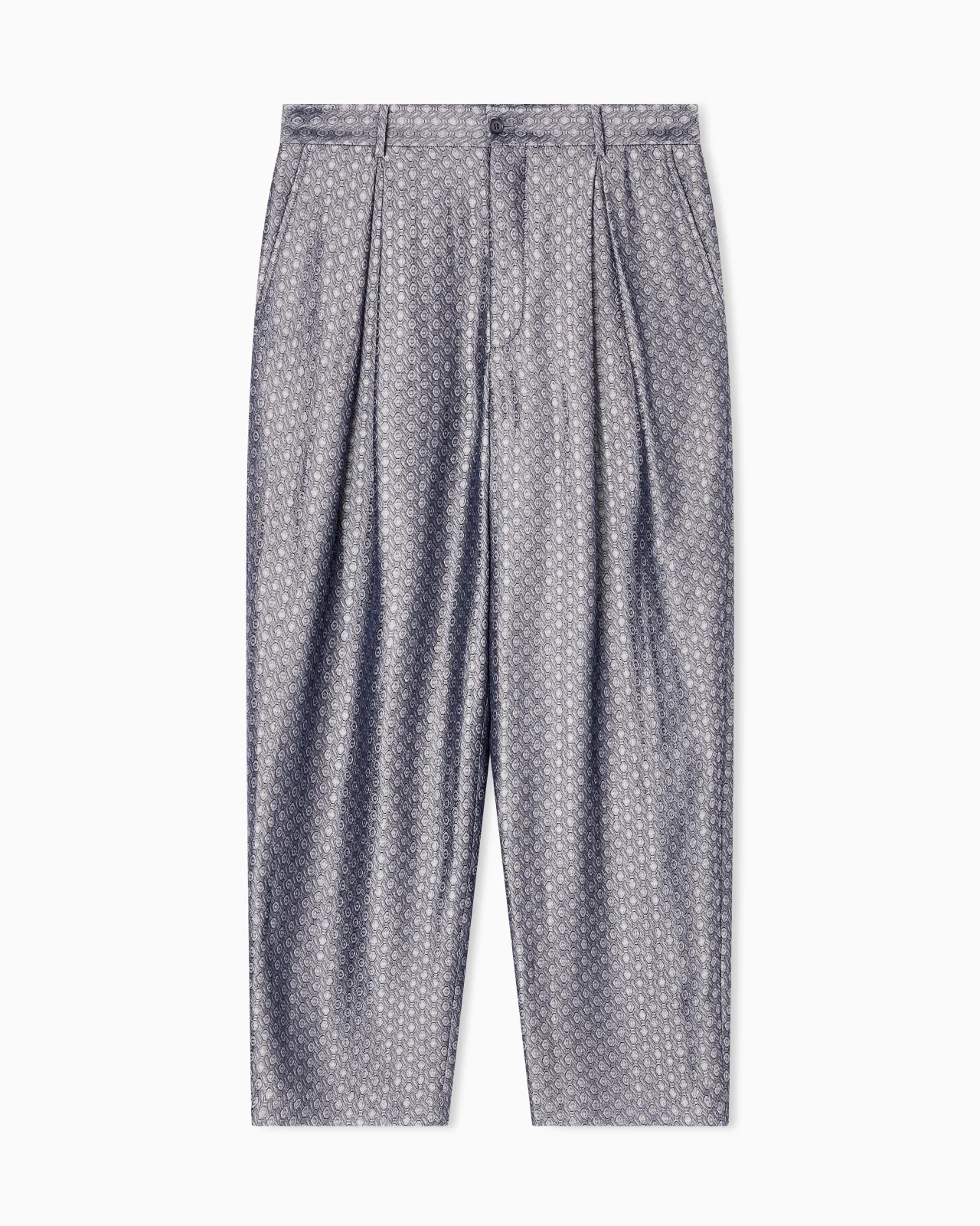 JACQUARD VISCOSE, SILK AND LINEN SINGLE-PLEAT TROUSERS - 1