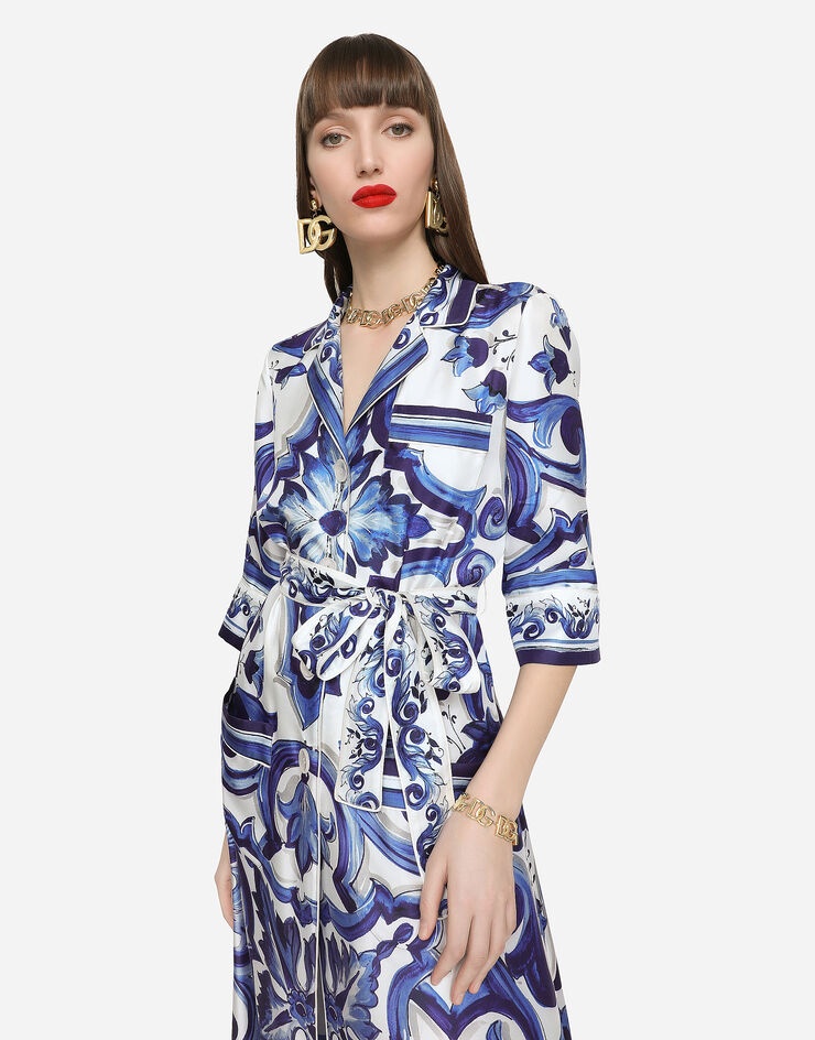 Long majolica-print twill shirt dress - 4