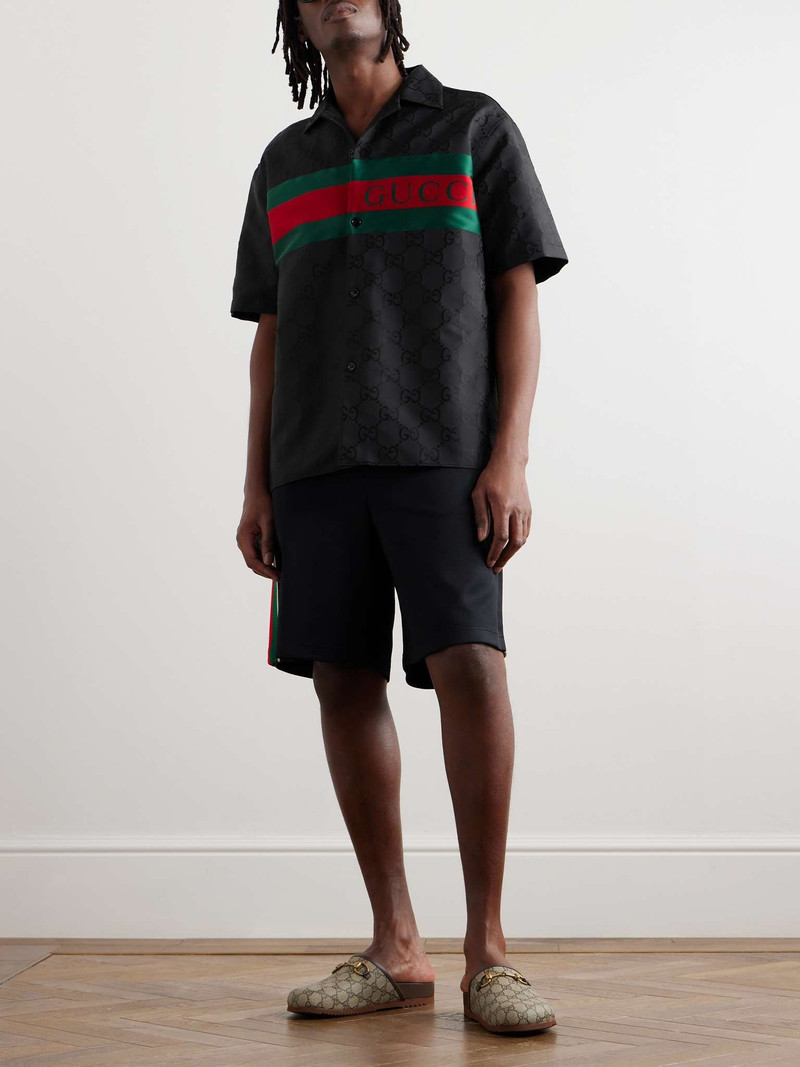 GUCCI Camp-Collar Logo-Jacquard Twill-Trimmed Satin Shirt outlook