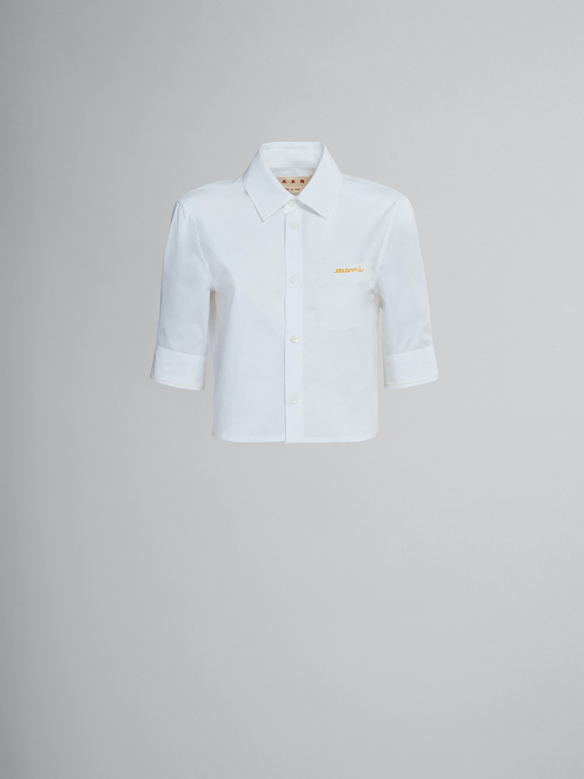 CROPPED WHITE POPLIN SHIRT WITH EMBROIDERED LOGO - 1